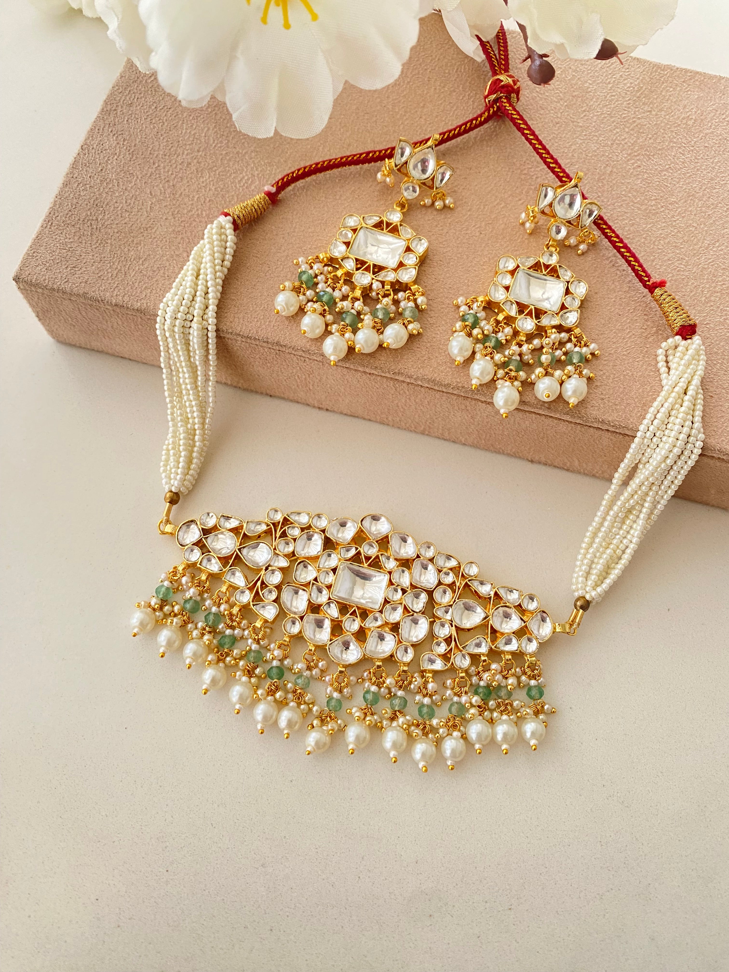 Kundan Choker Set in pearl drops
