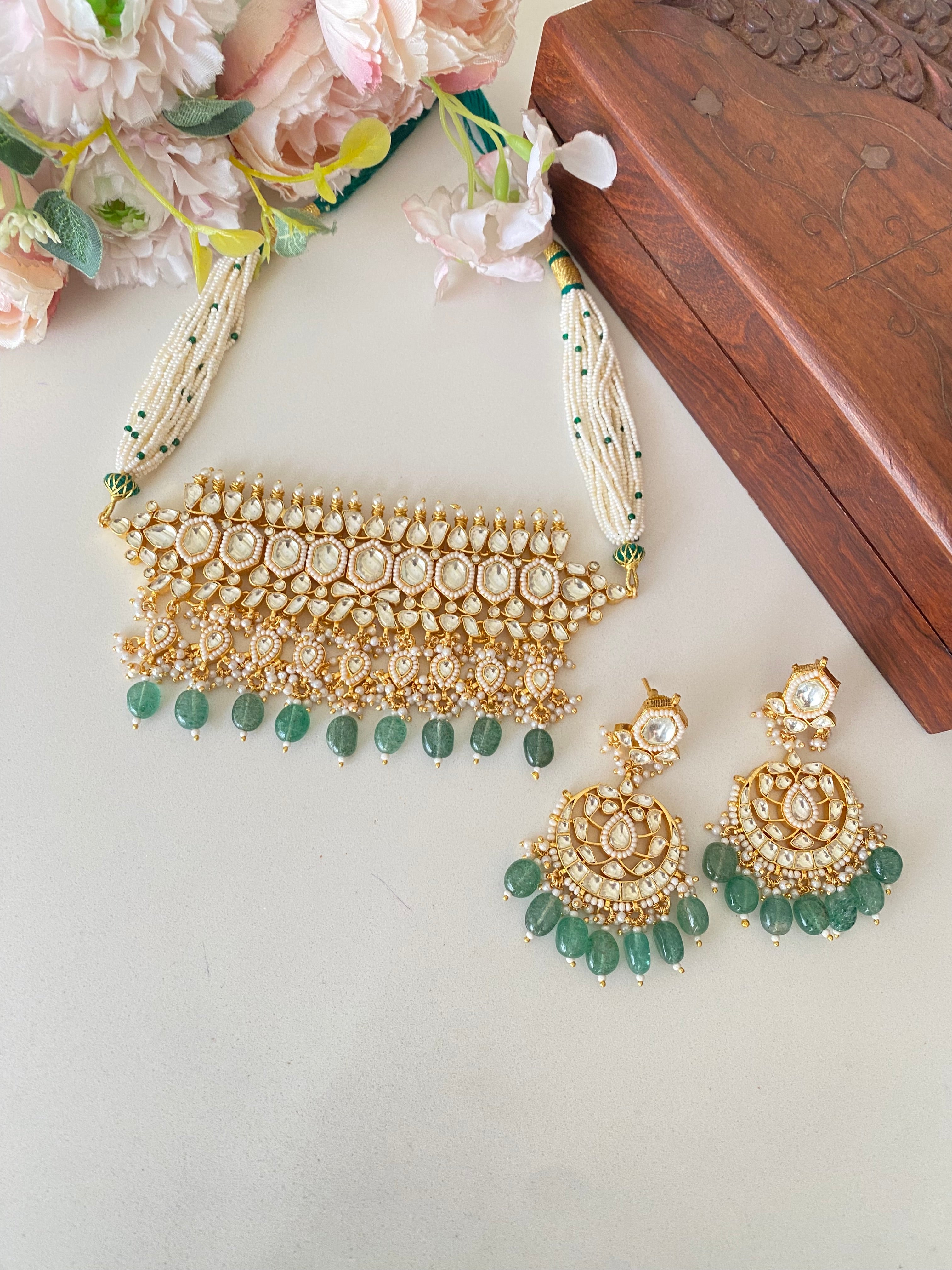 Kundan Choker Set with Mint Drops
