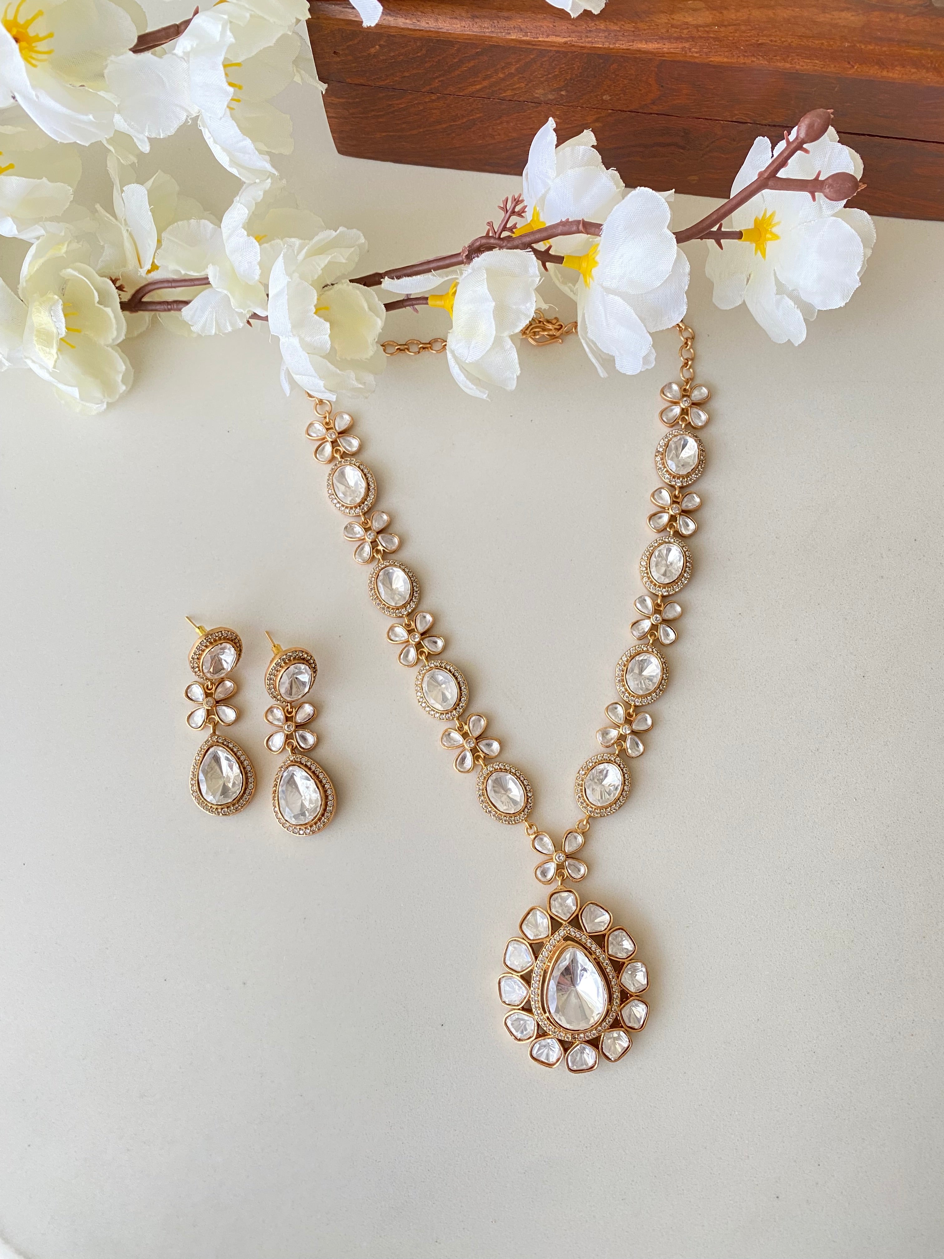 Gold plated Moissanite Long Necklace Set