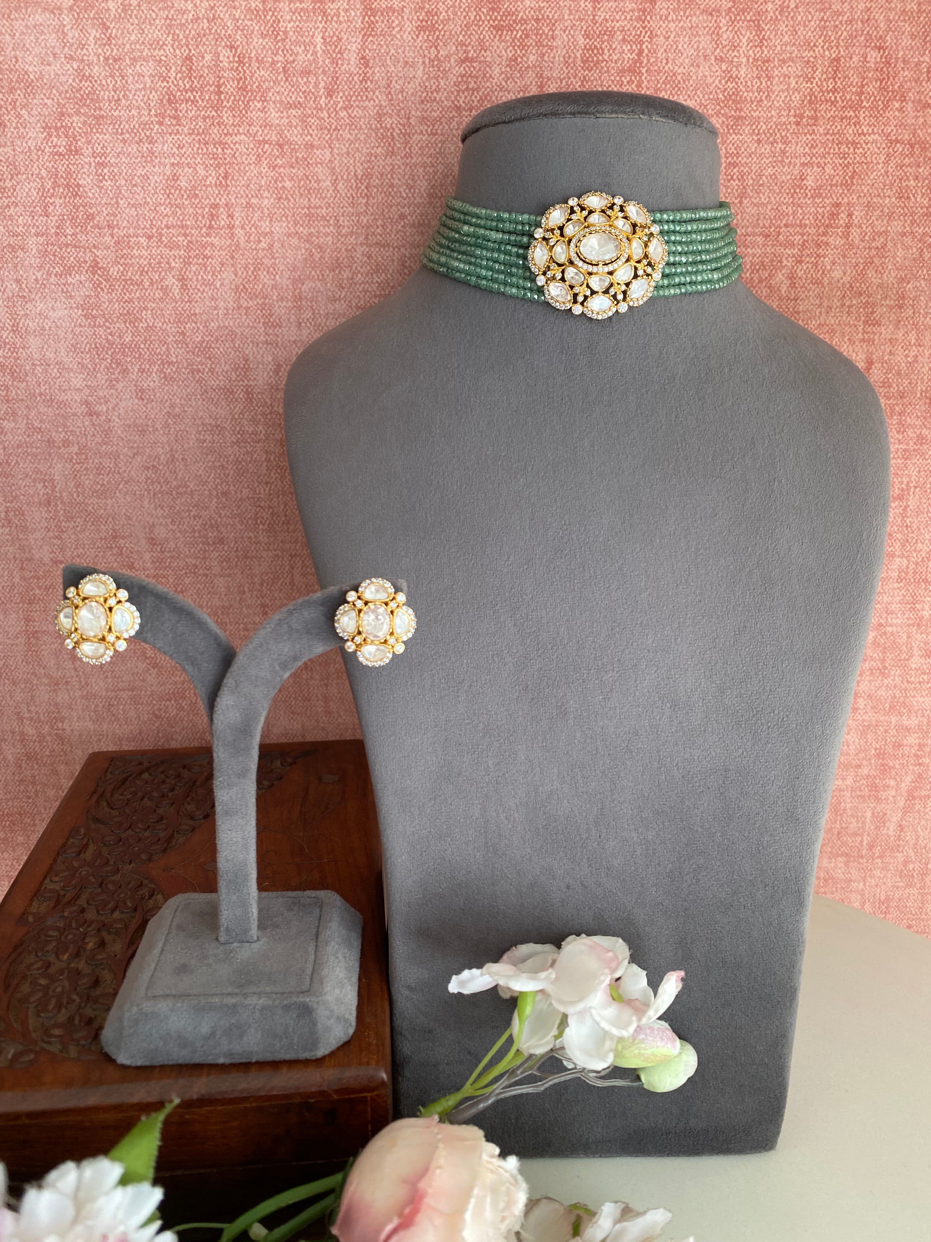 Gold plated Moissanite Choker set