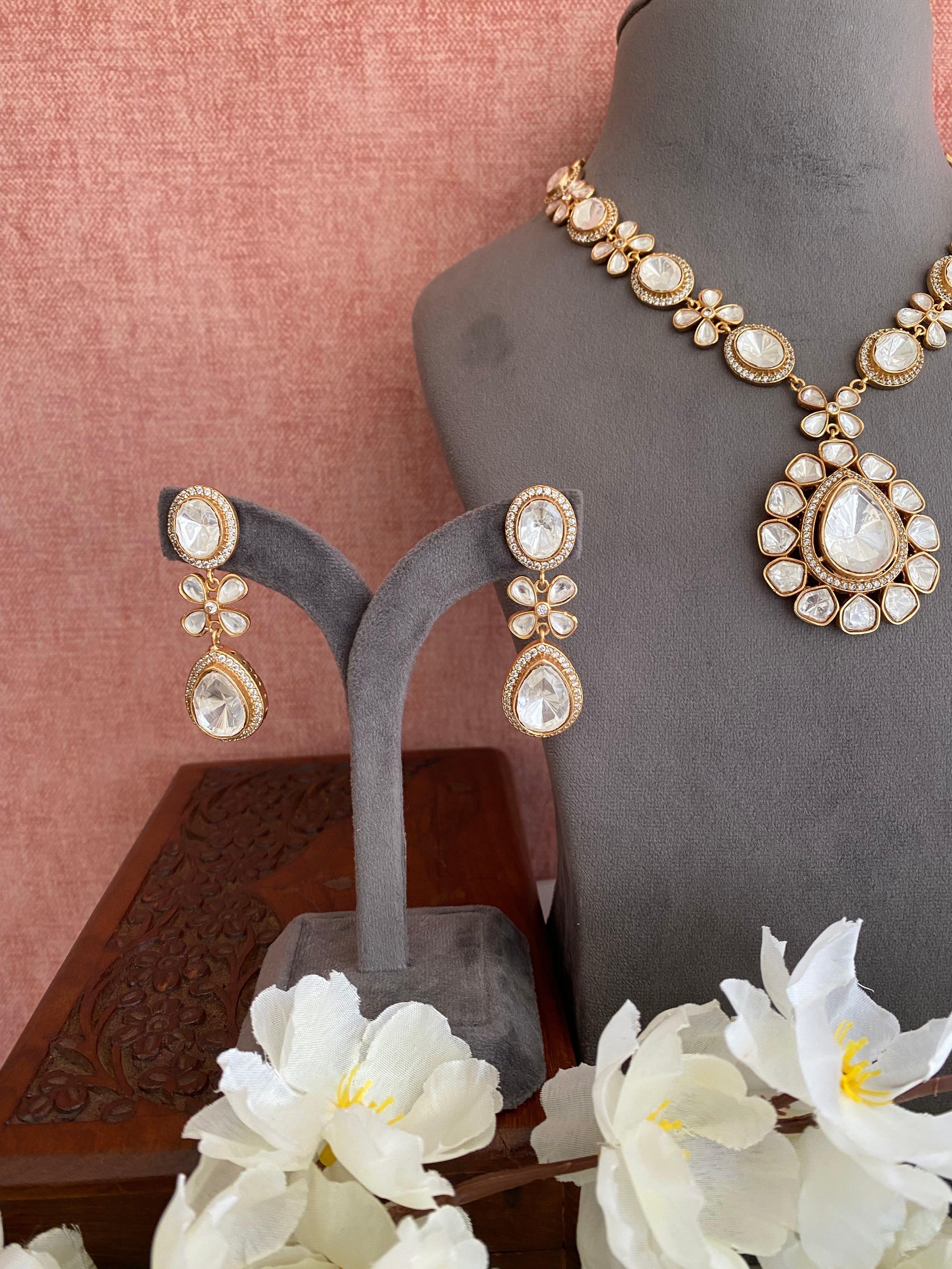 Gold plated Moissanite Long Necklace Set