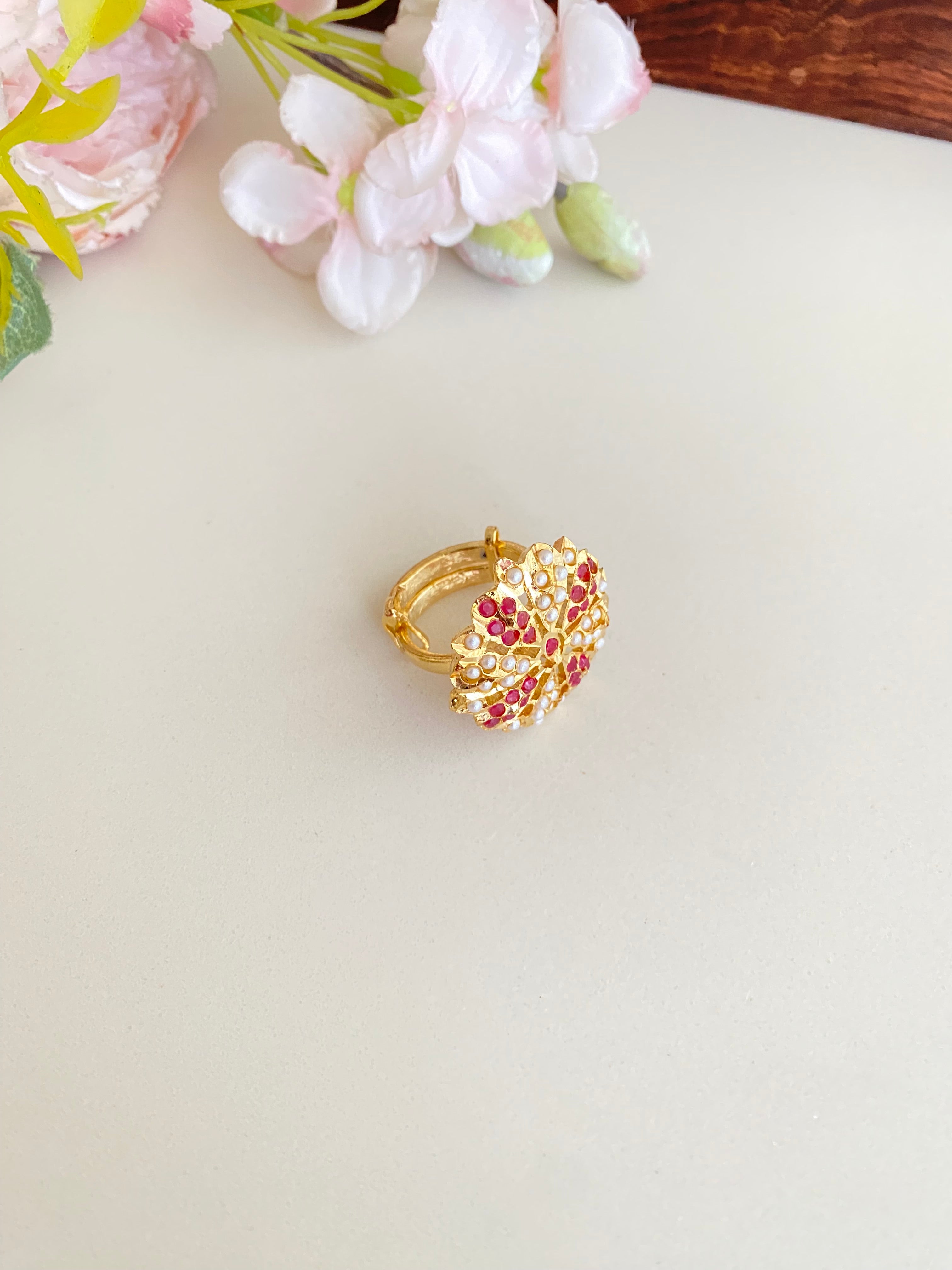 Amritsari Jadau Red Ring