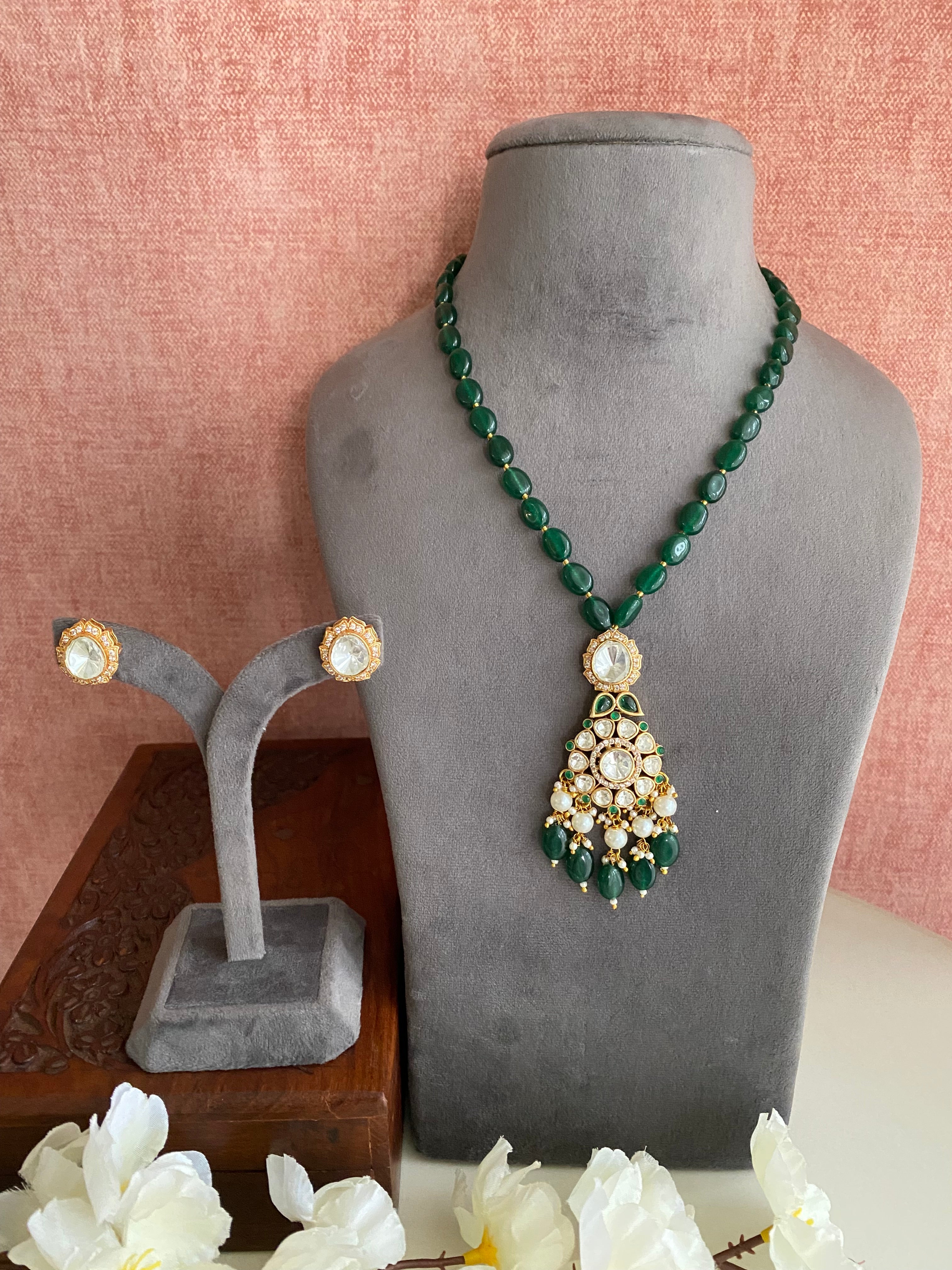 Gold plated Green Pendant Set
