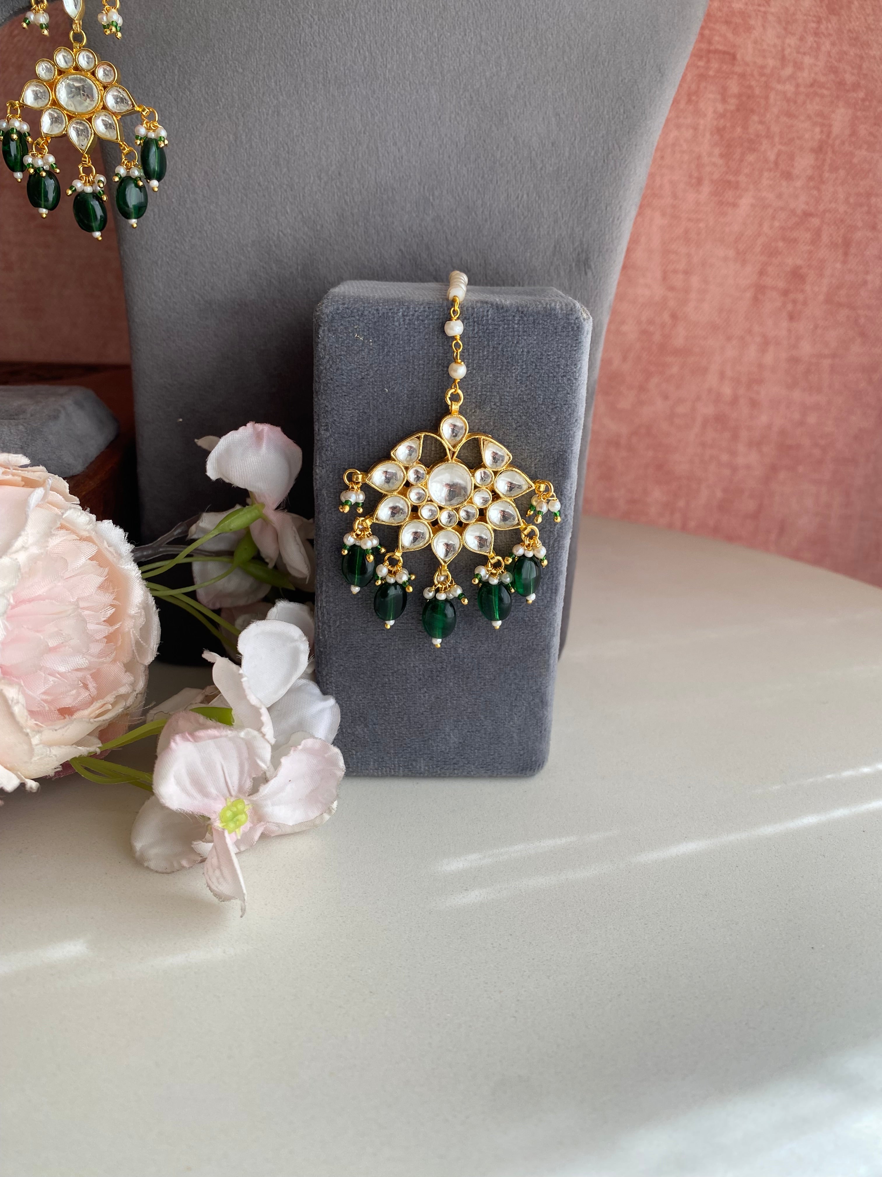 Kundan Bridal necklace set with Green Drops
