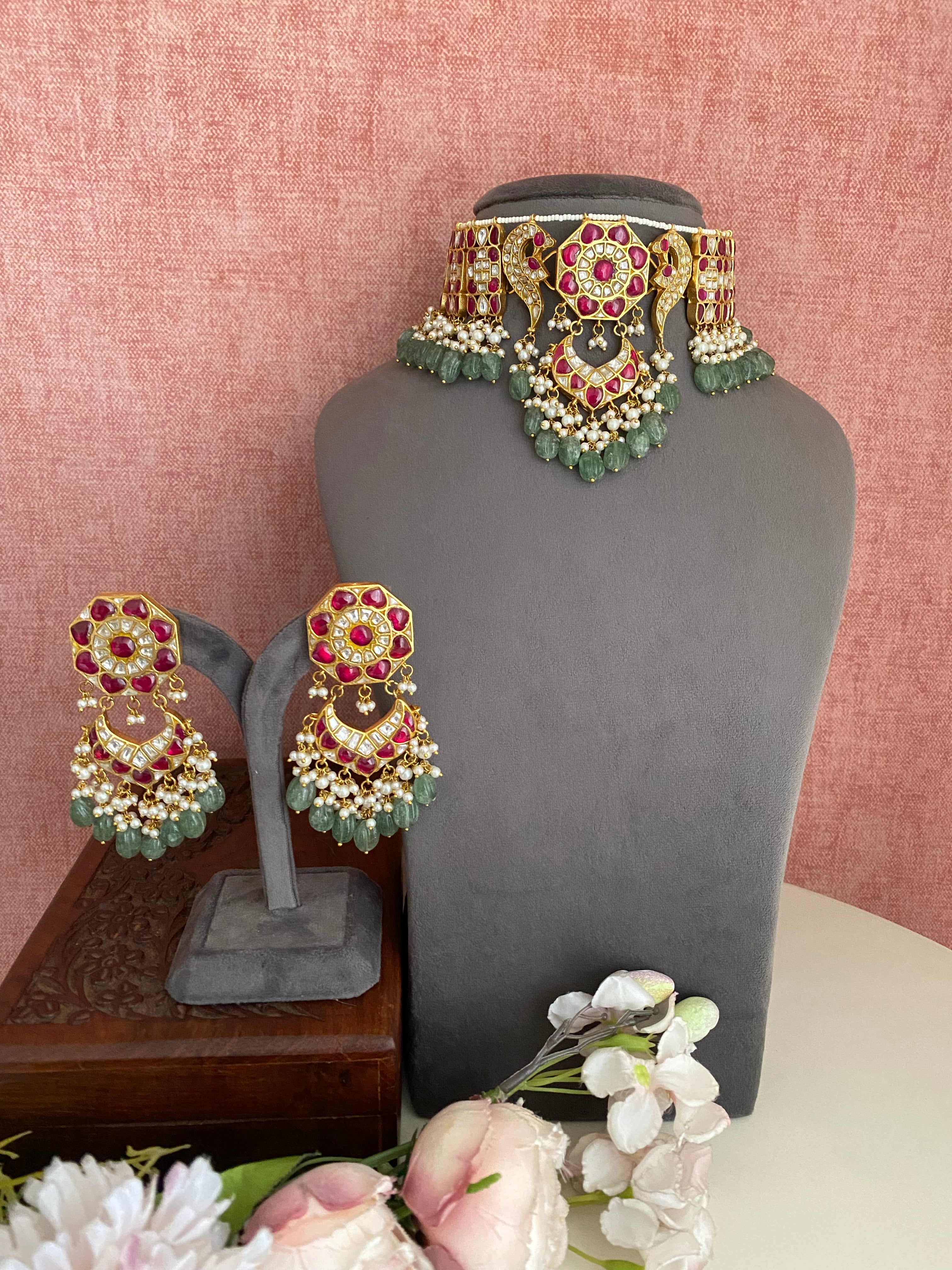 Gold Plated Pink kundan Choker set