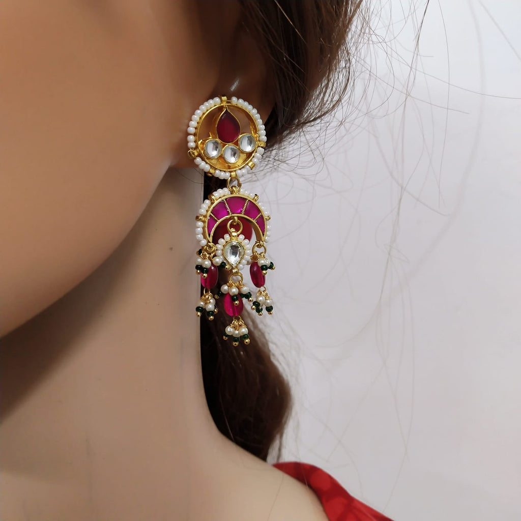 Kundan Earring in red drops