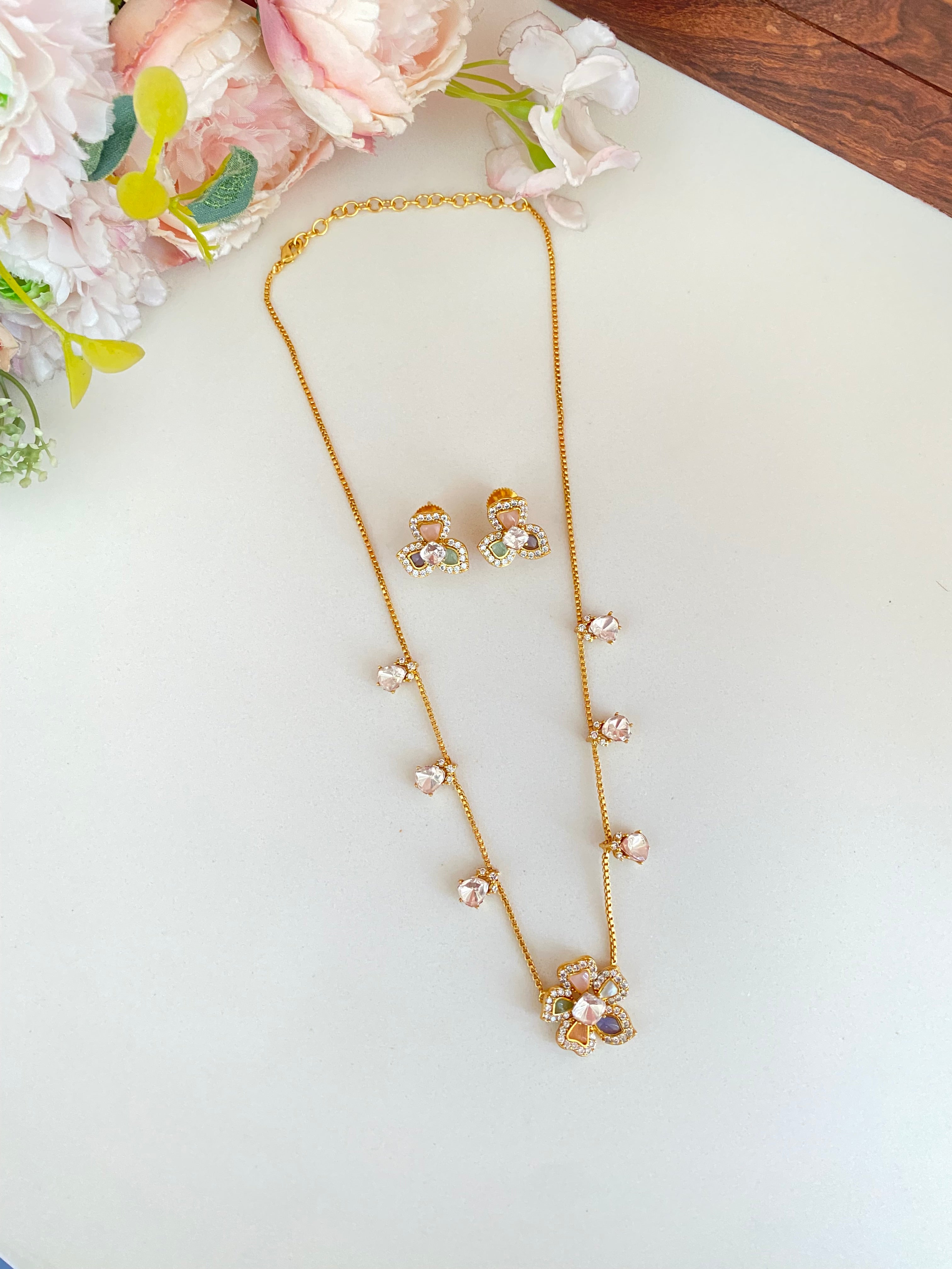 Gold plated Moissanite Pendant Set