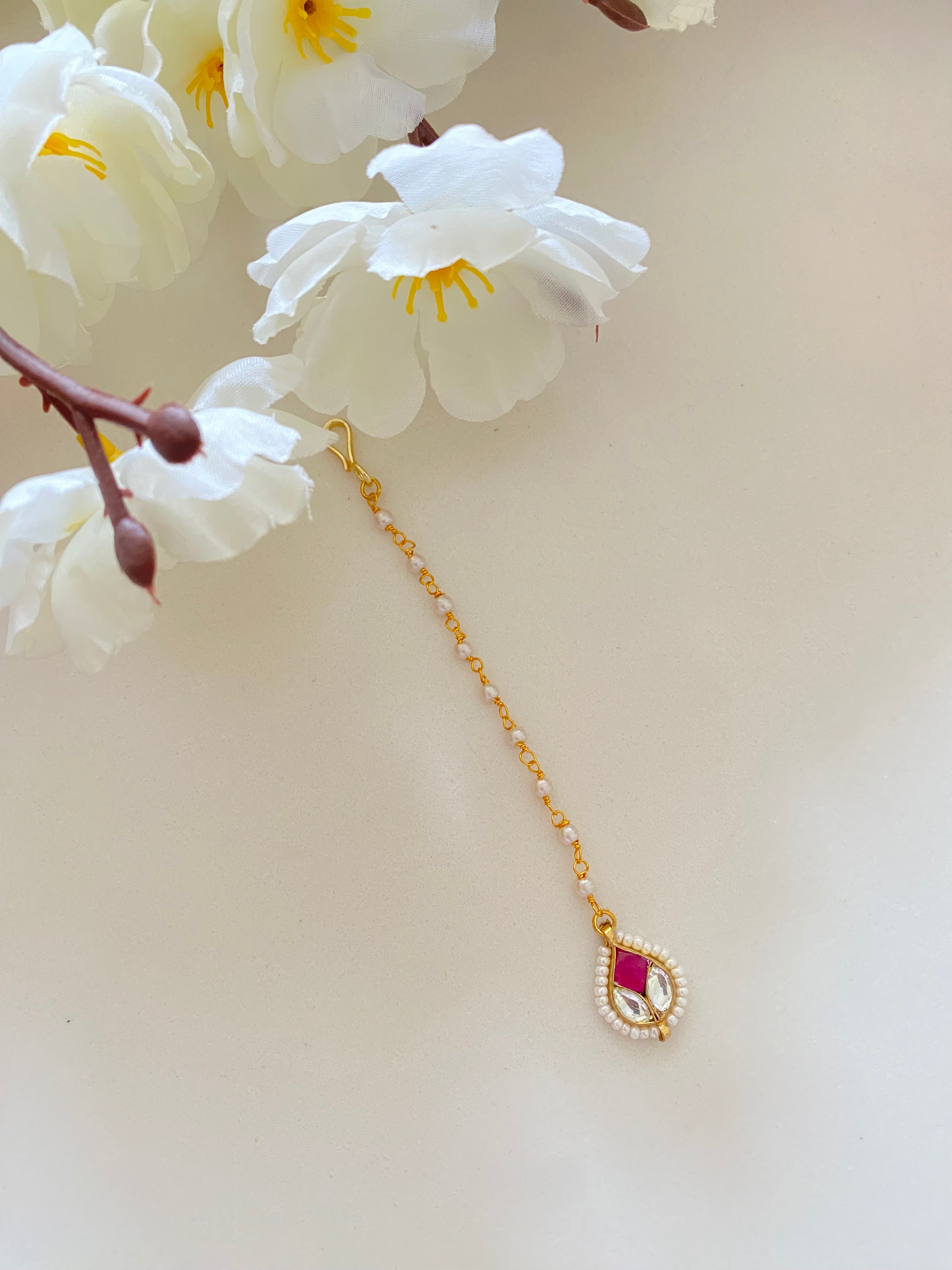 Gold Plated Pink Kundan Tikka