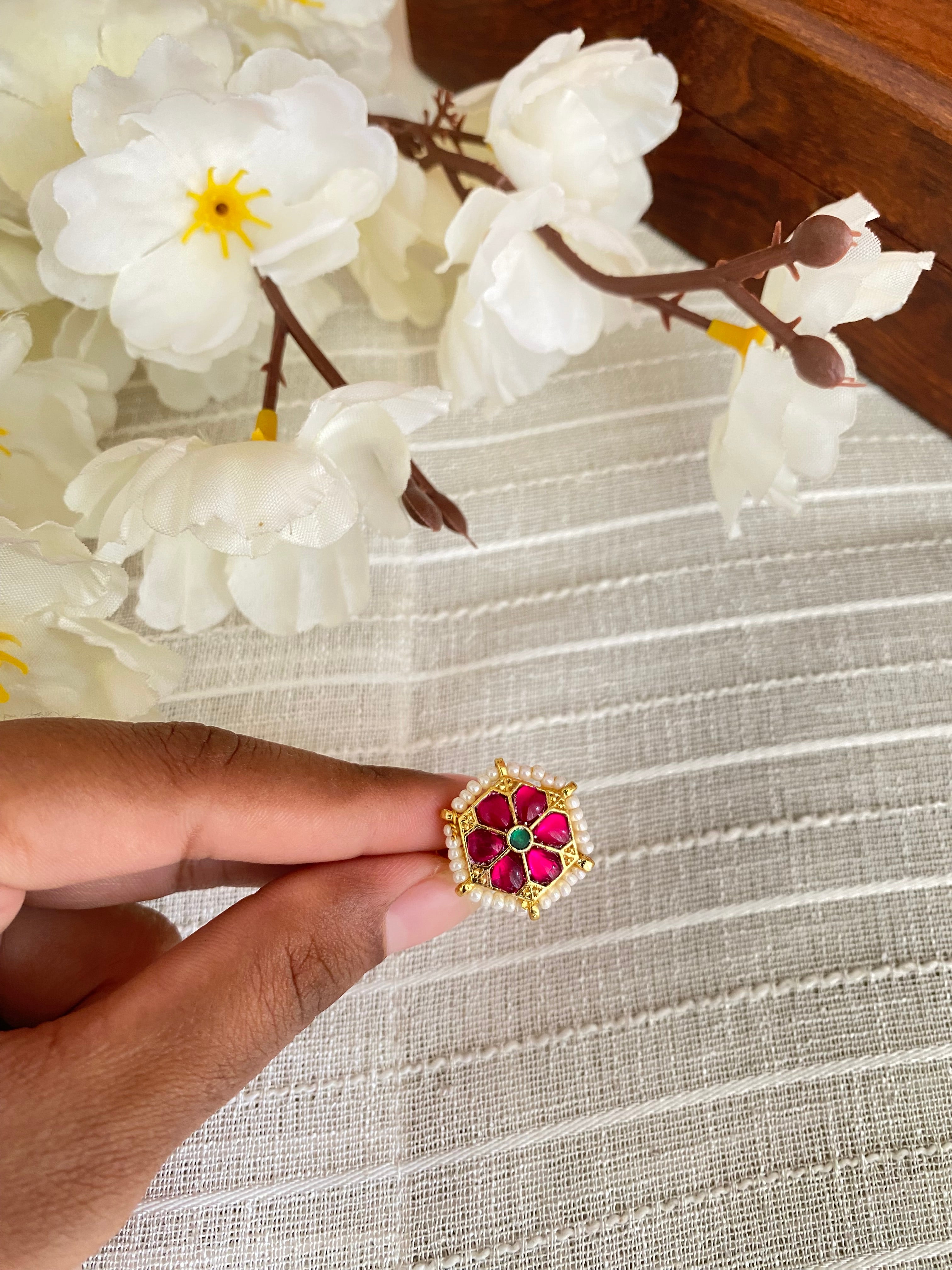 Gold plated Pink Kundan Ring