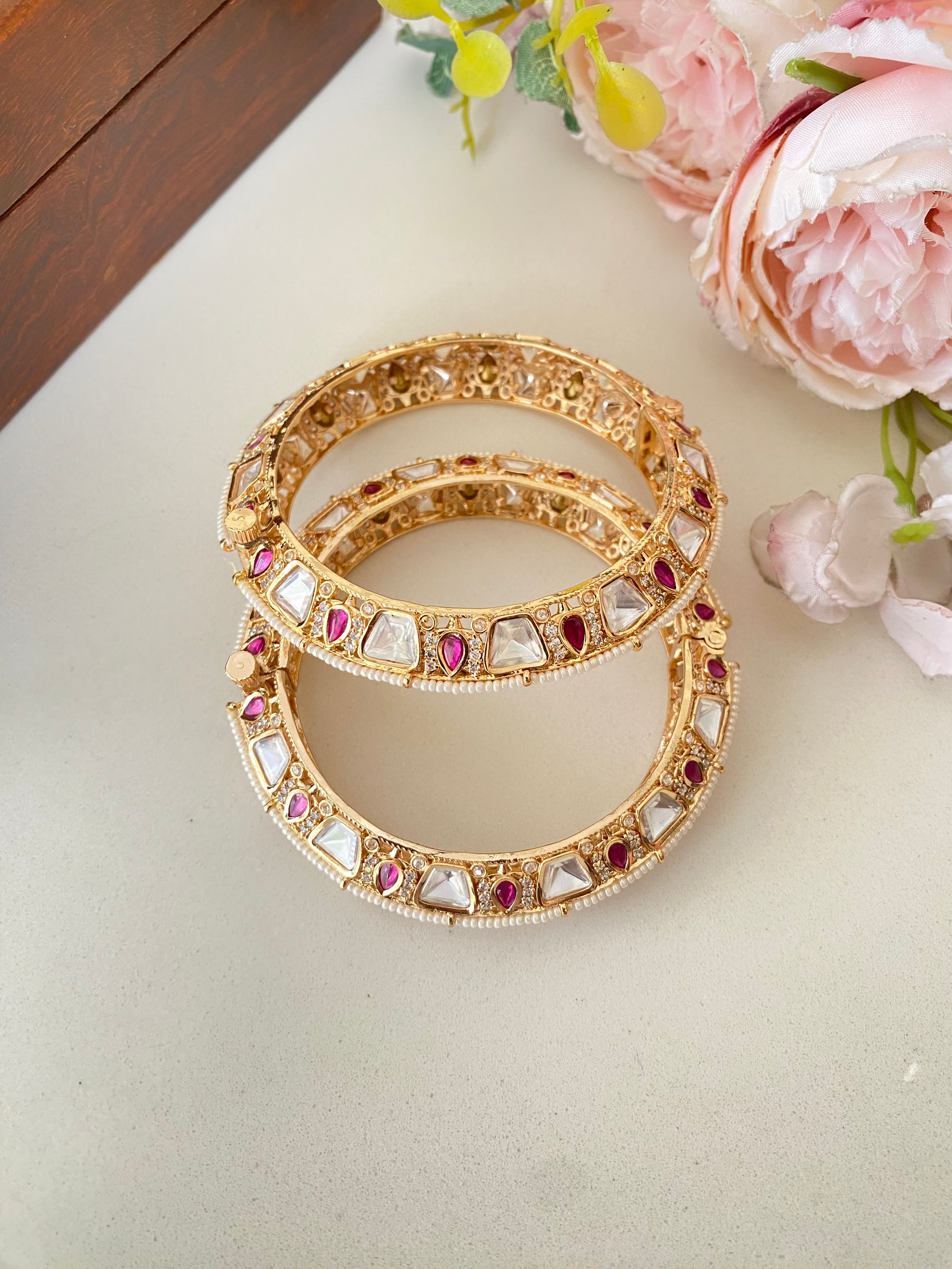 Gold plated pink Moissanite Bangles