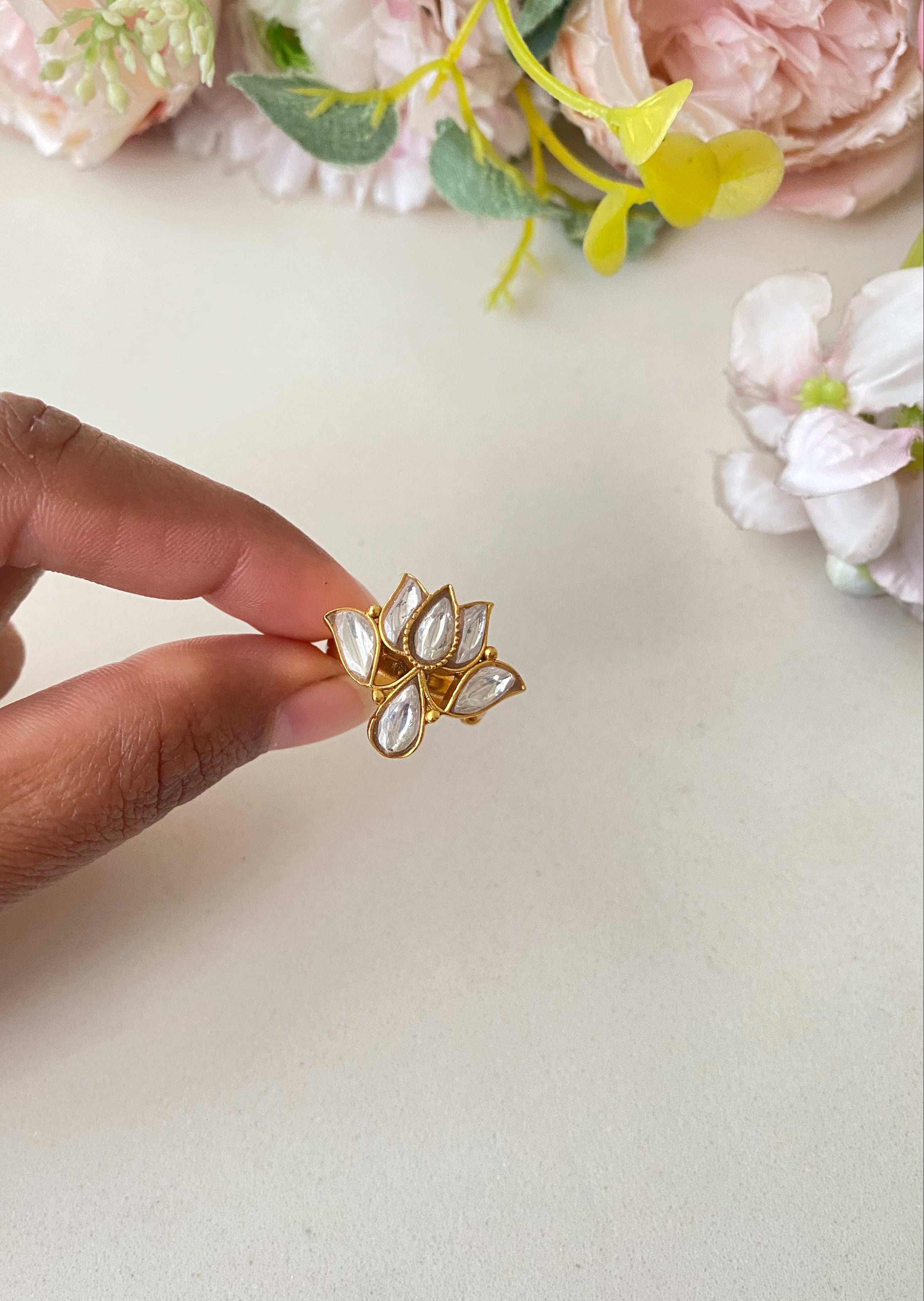 Gold plated Kundan lotus Ring