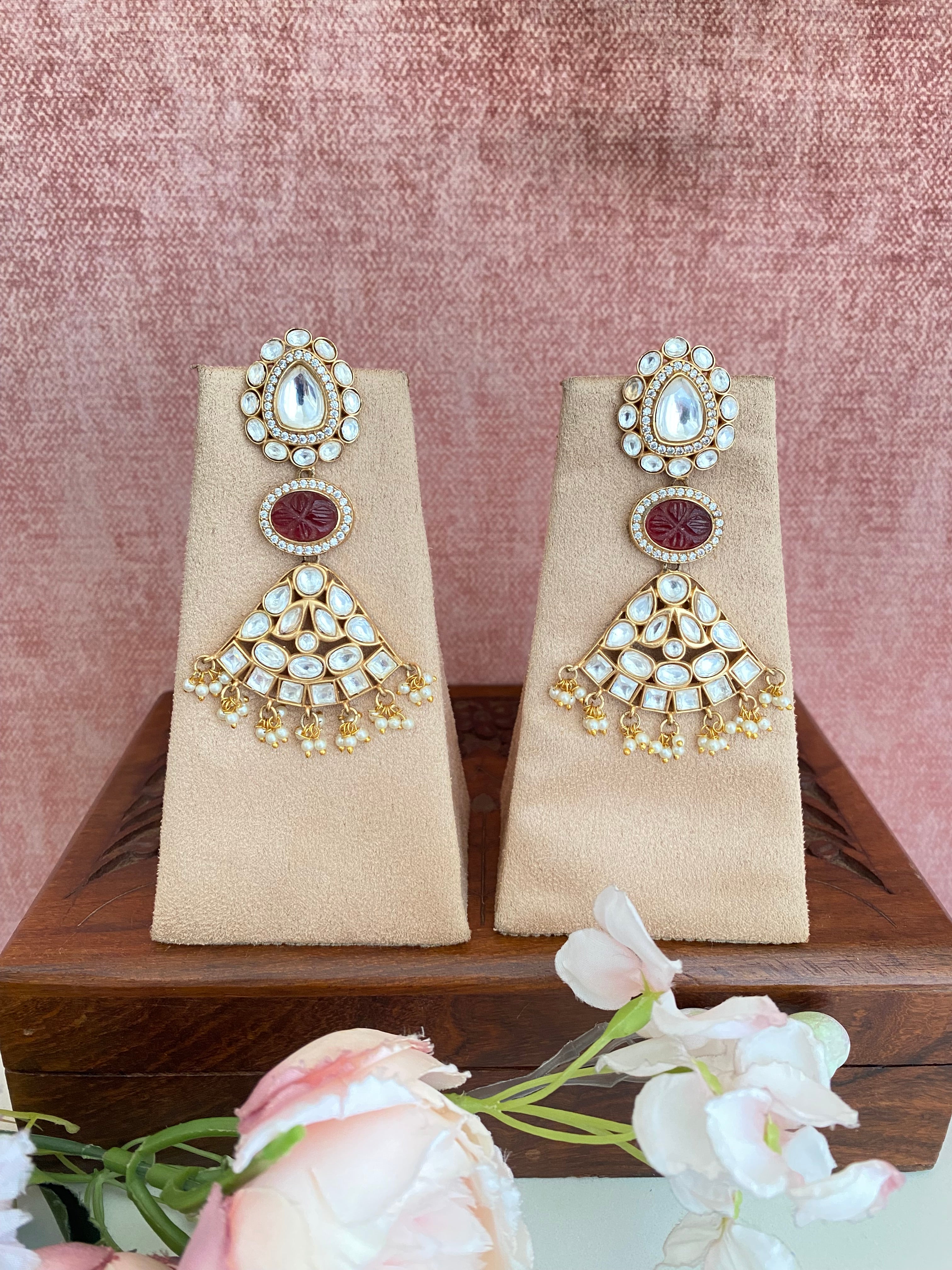 Red stone Earring in Red beads
