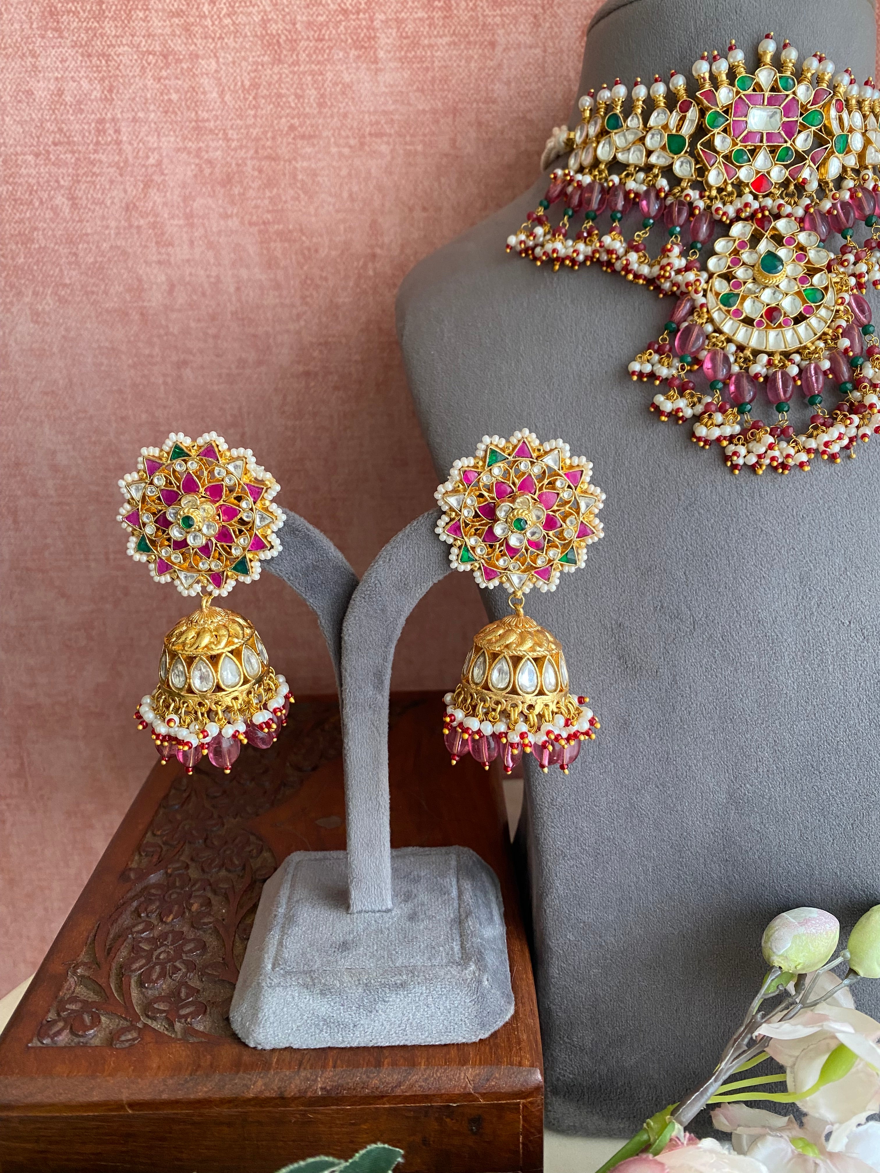 Gold plated Kundan Multi Color choker Set