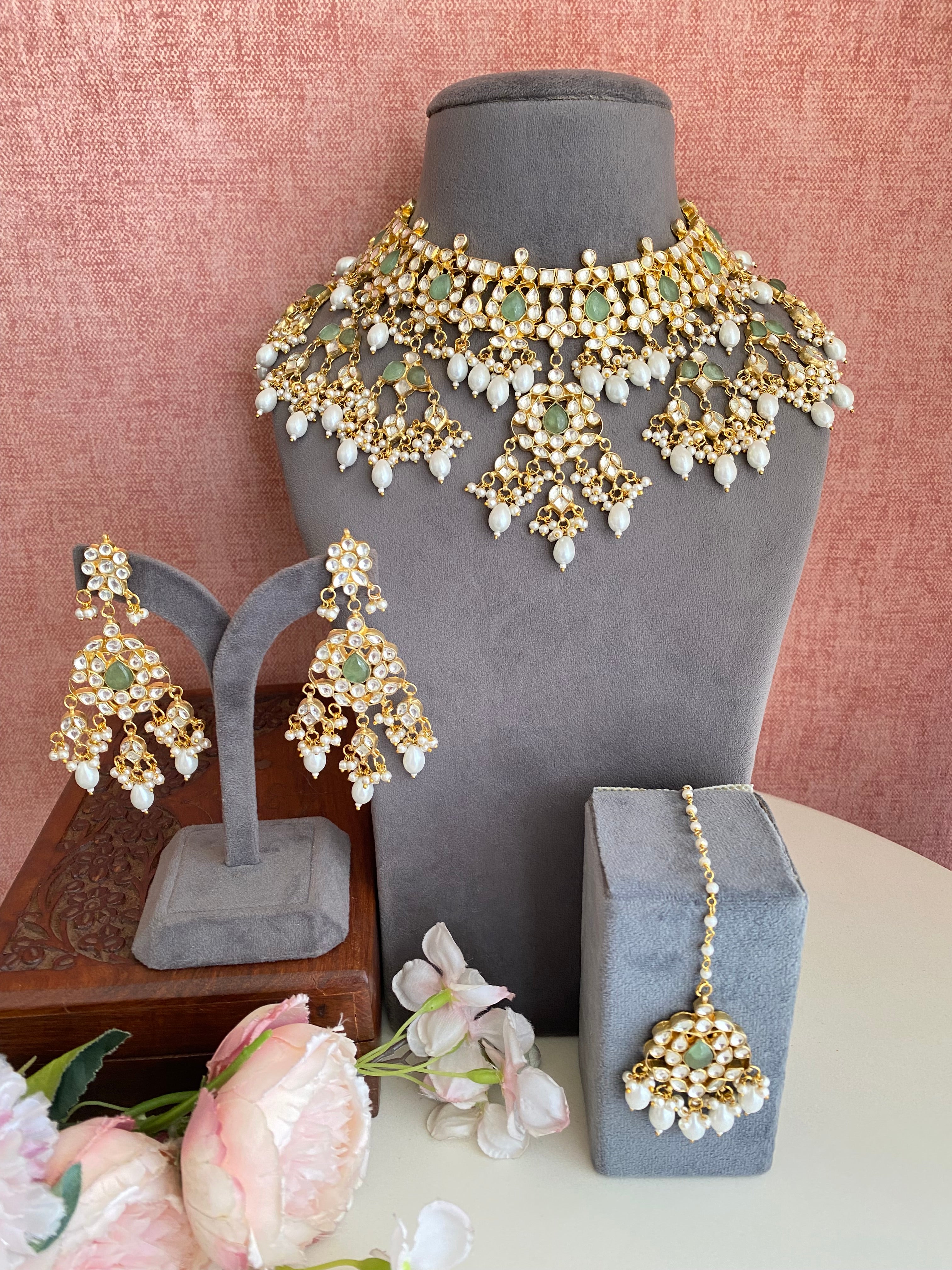 Mint Kundan bridal necklace set