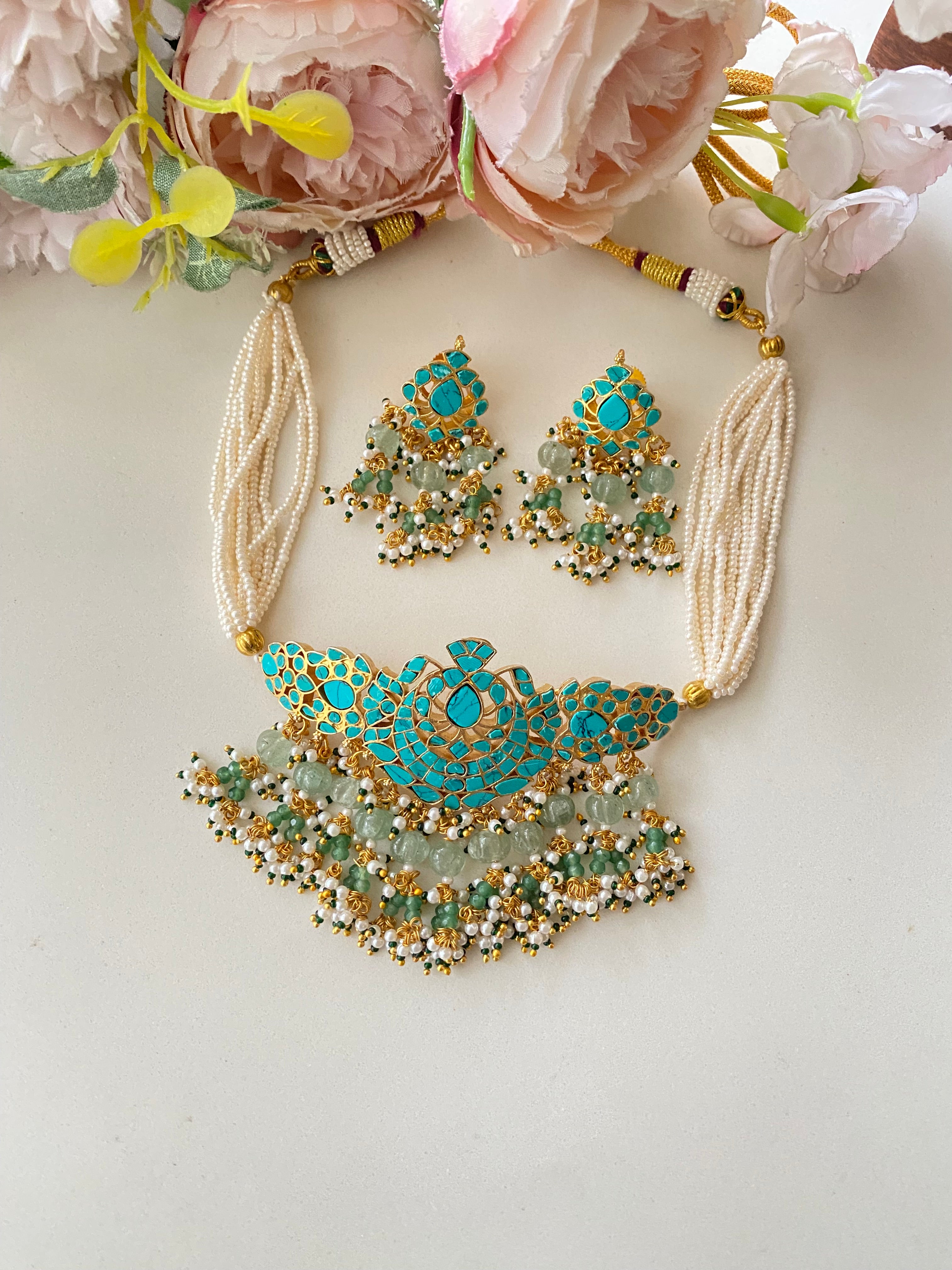 Gold plated turquoise Choker Set