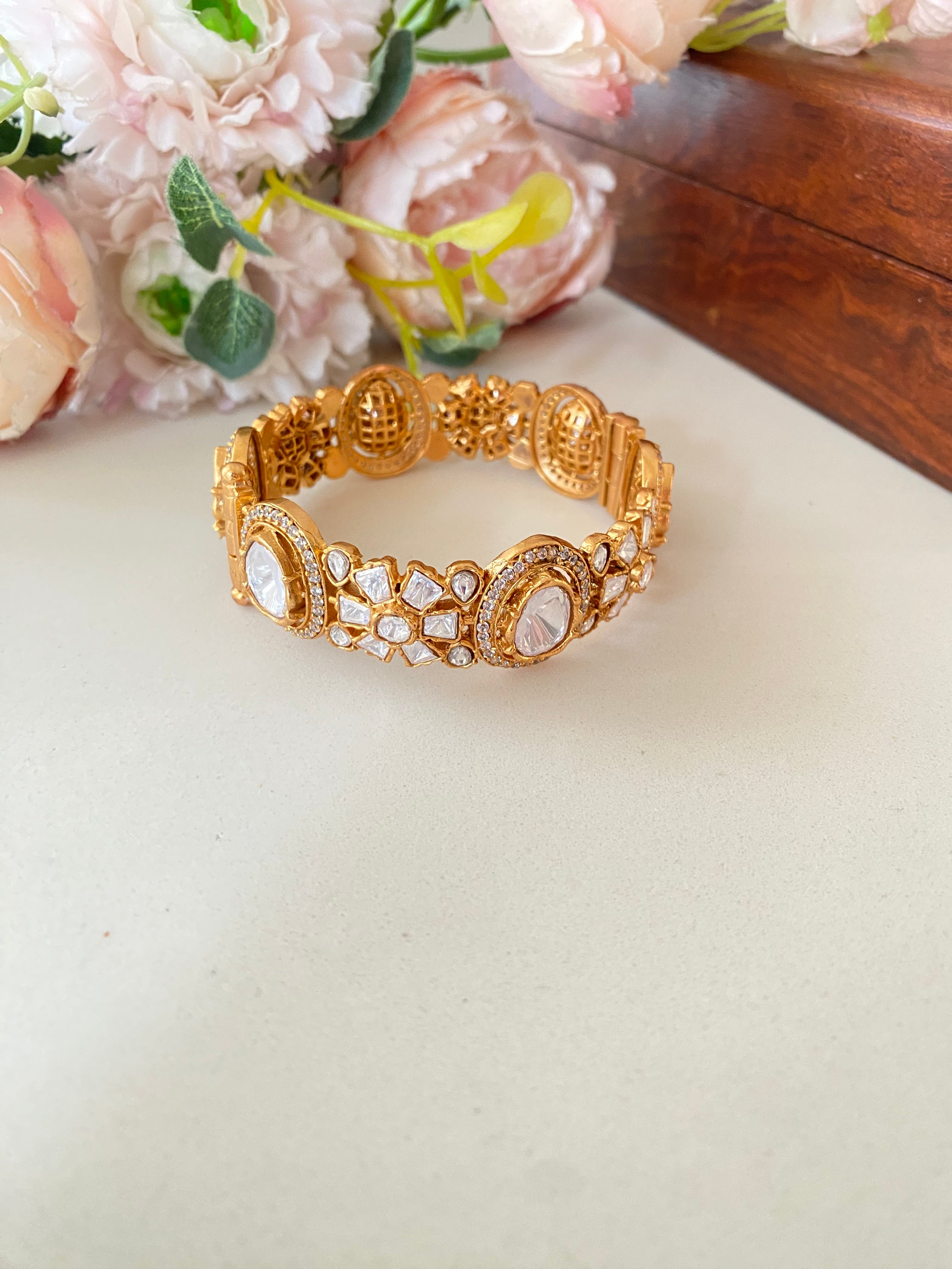 Gold plated Moissanite Polki Bracelet