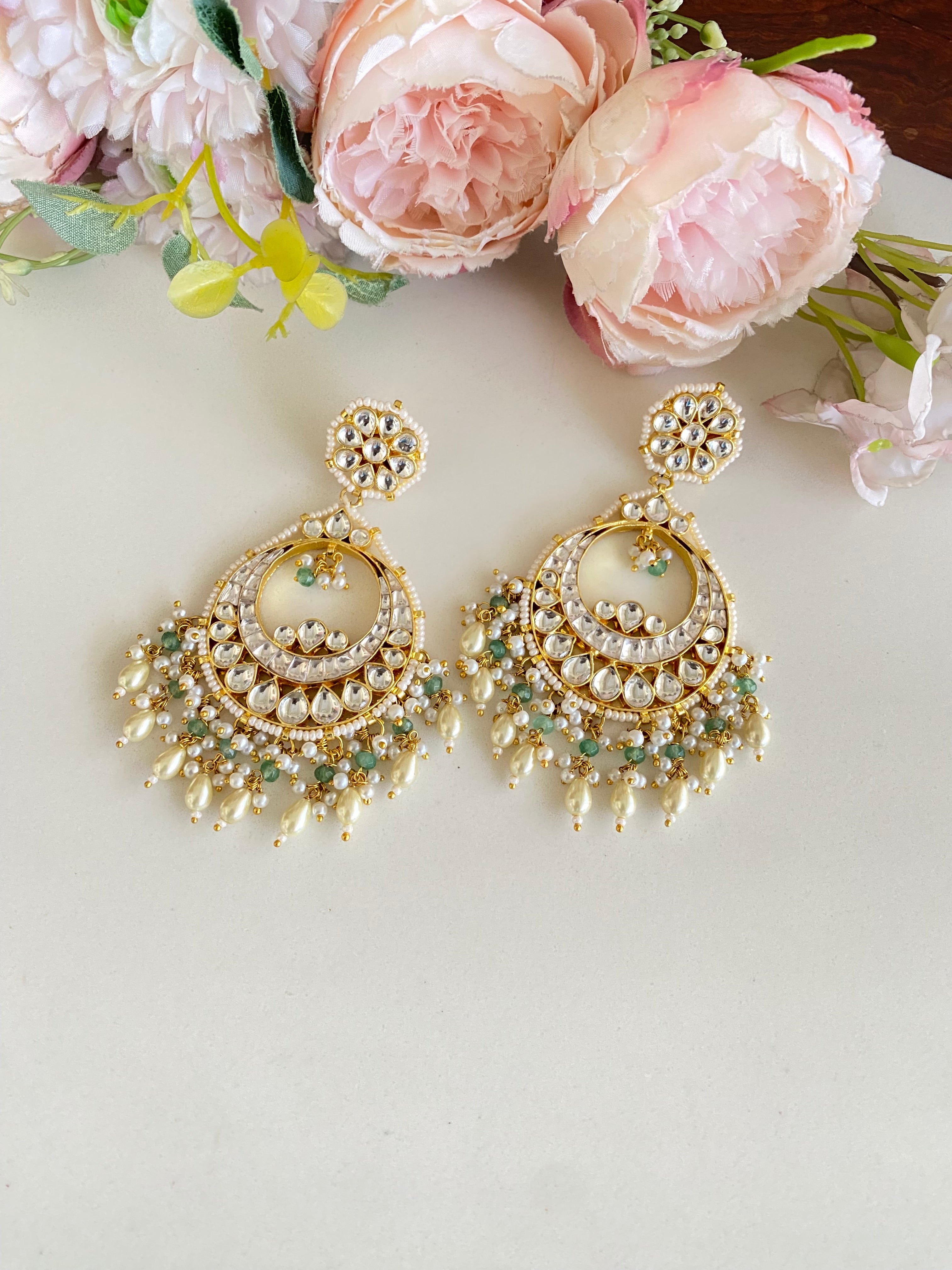Chandbaali Kundan earring in Mint drops