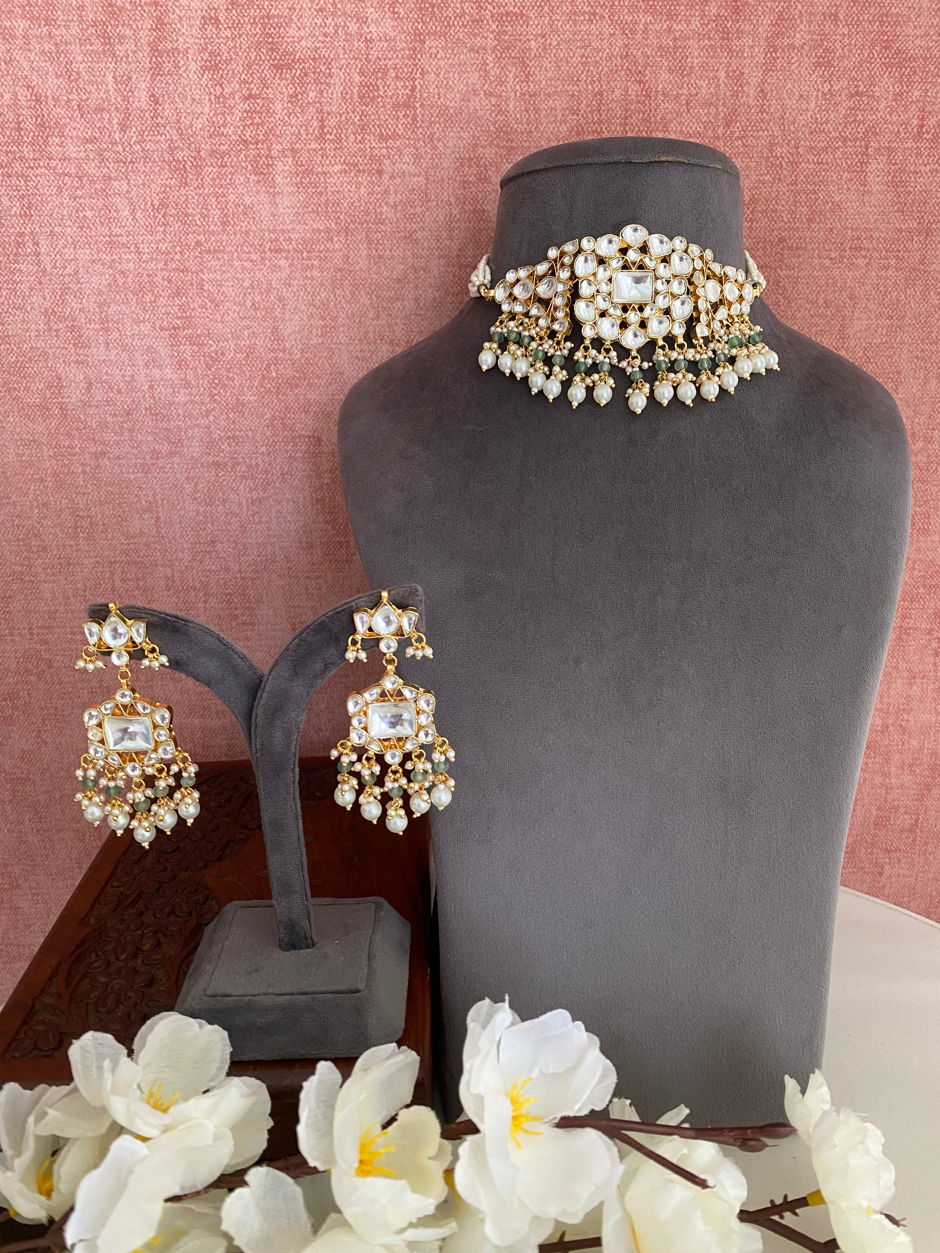 Kundan Choker Set in pearl drops