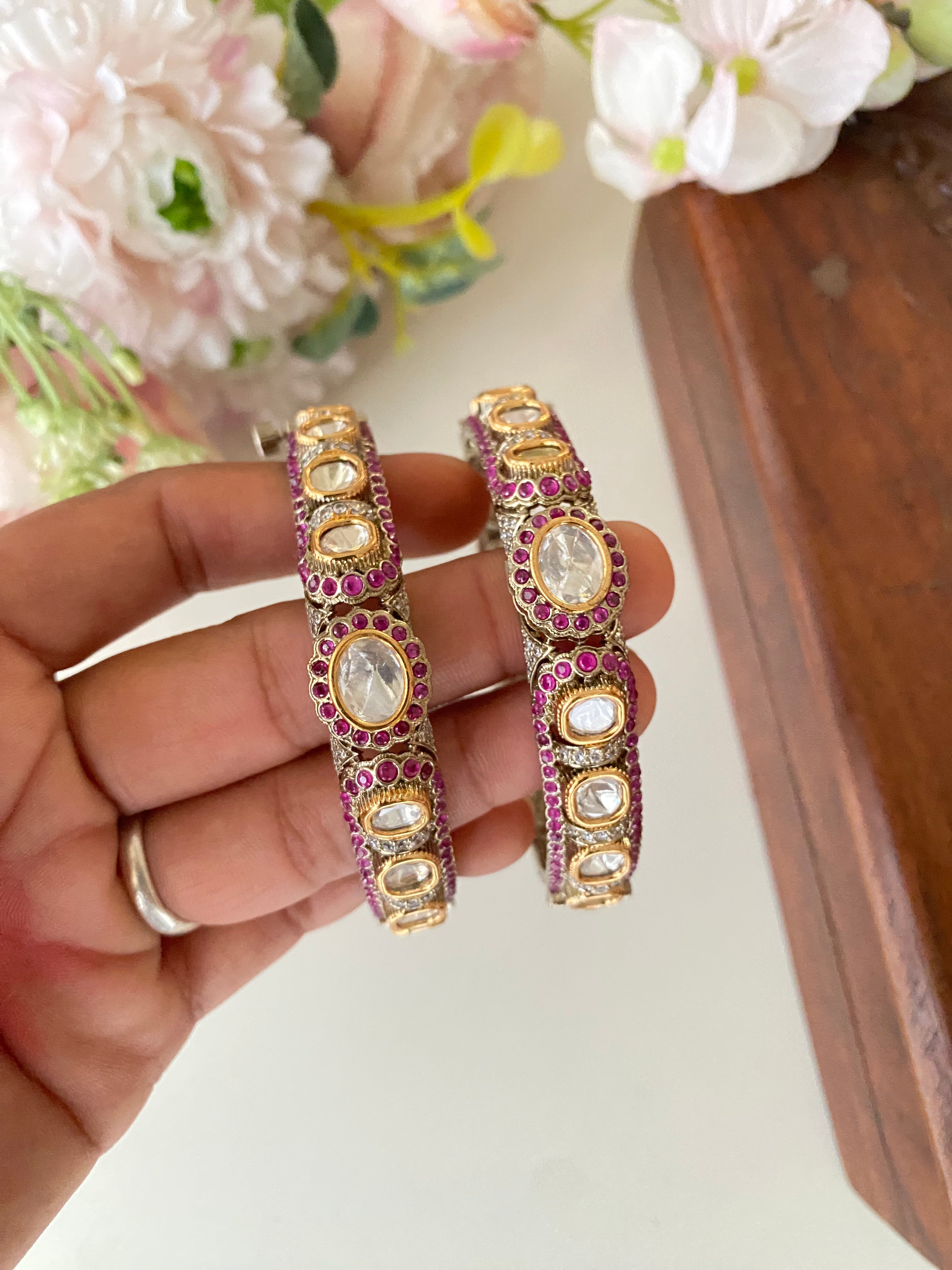 Gold plated Pink Moissanite Bangles