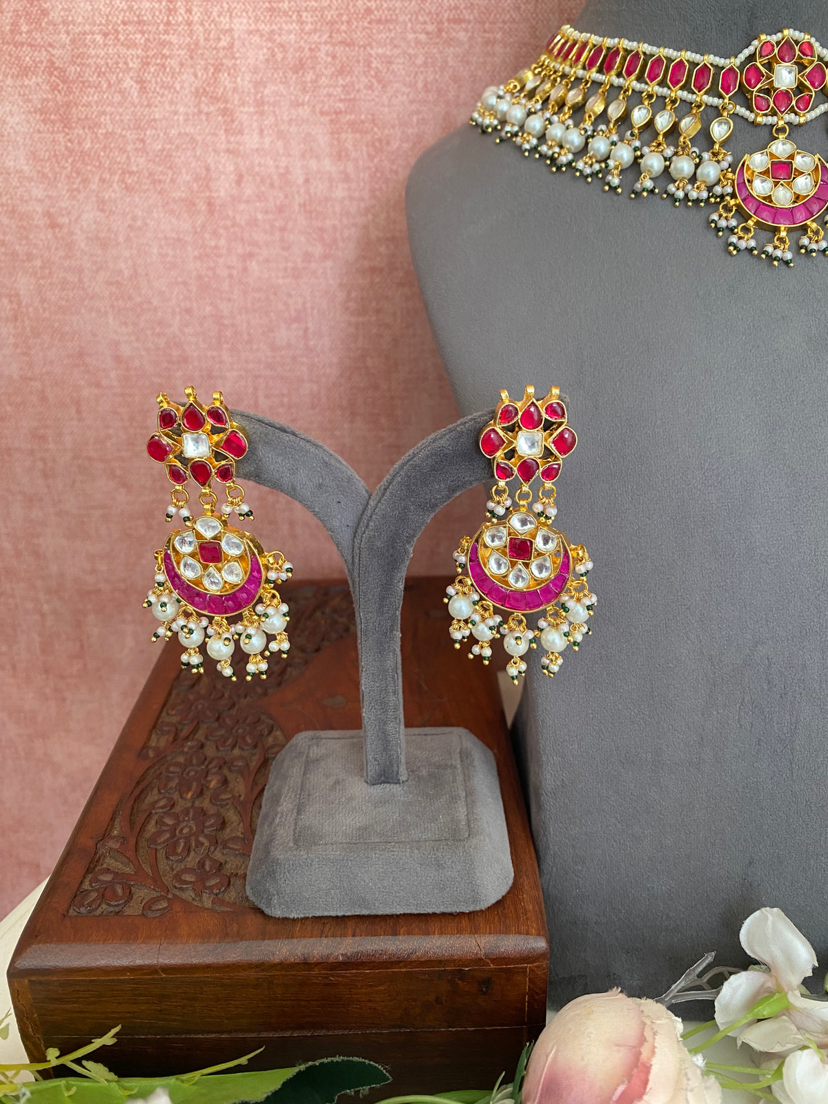 Pink Kundan choker set