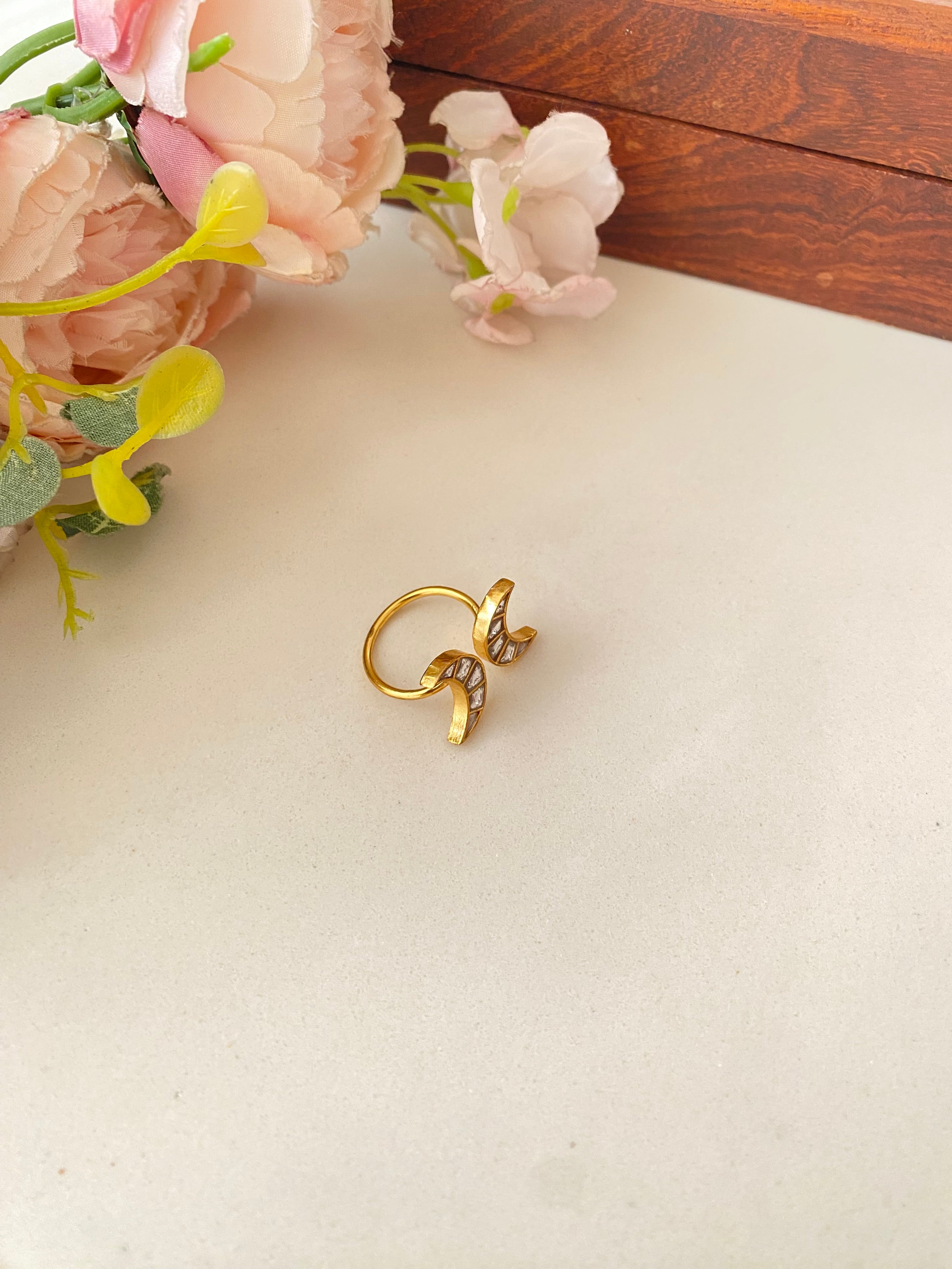 Gold plated Kundan Chand Ring
