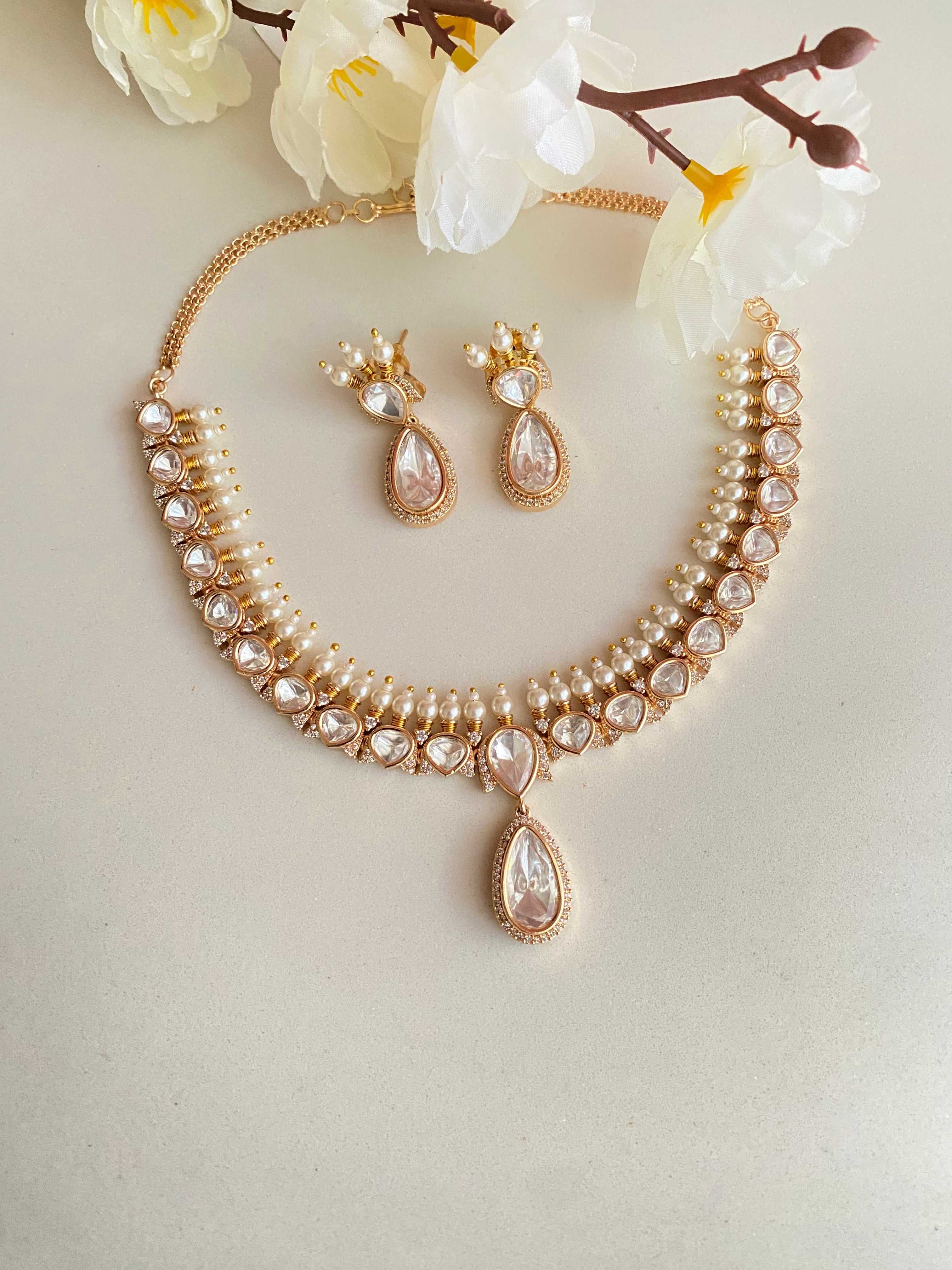 Gold plated Moissanite Necklace set