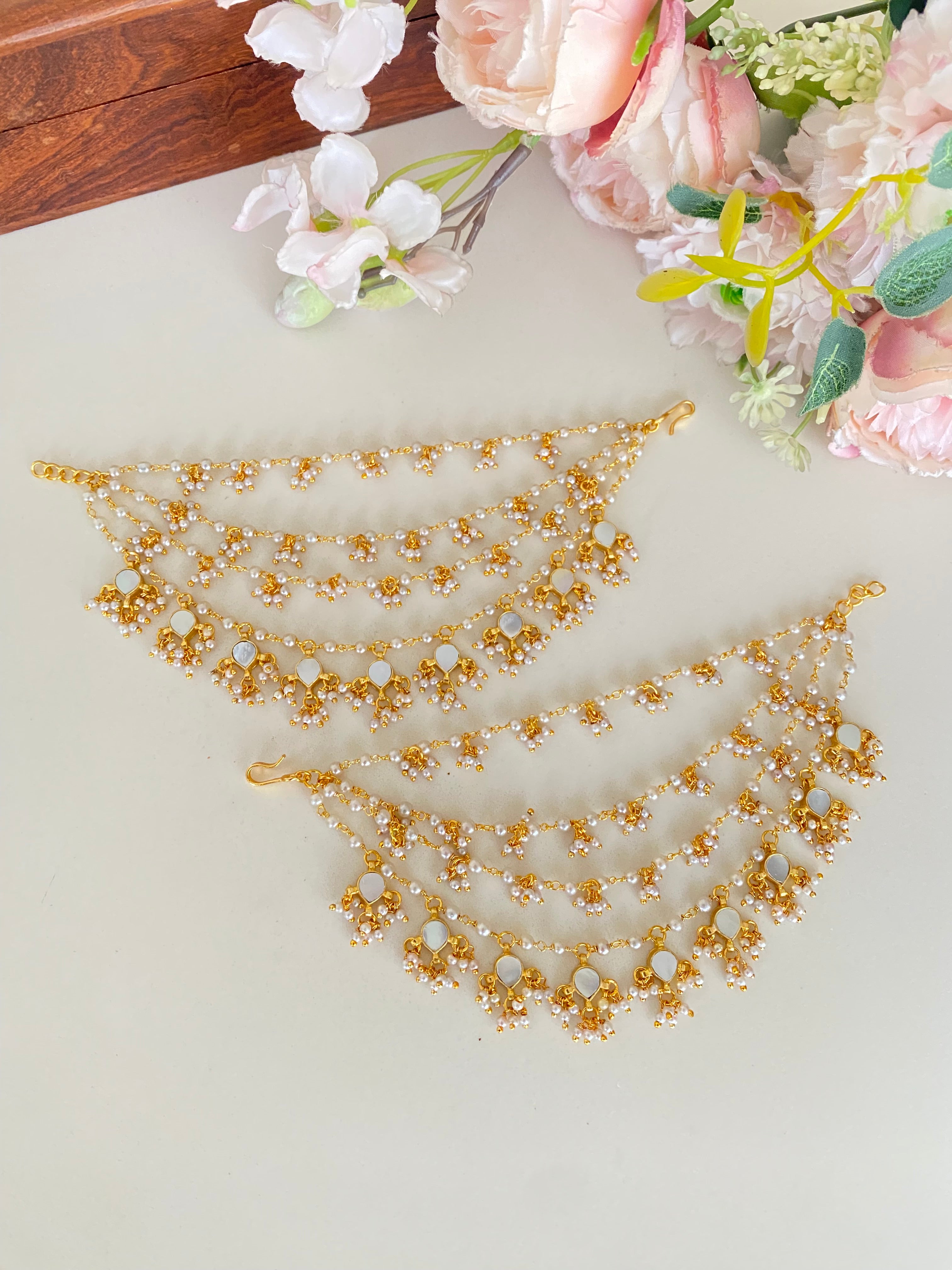 Gold plated Mother of Pearl Ear Chain