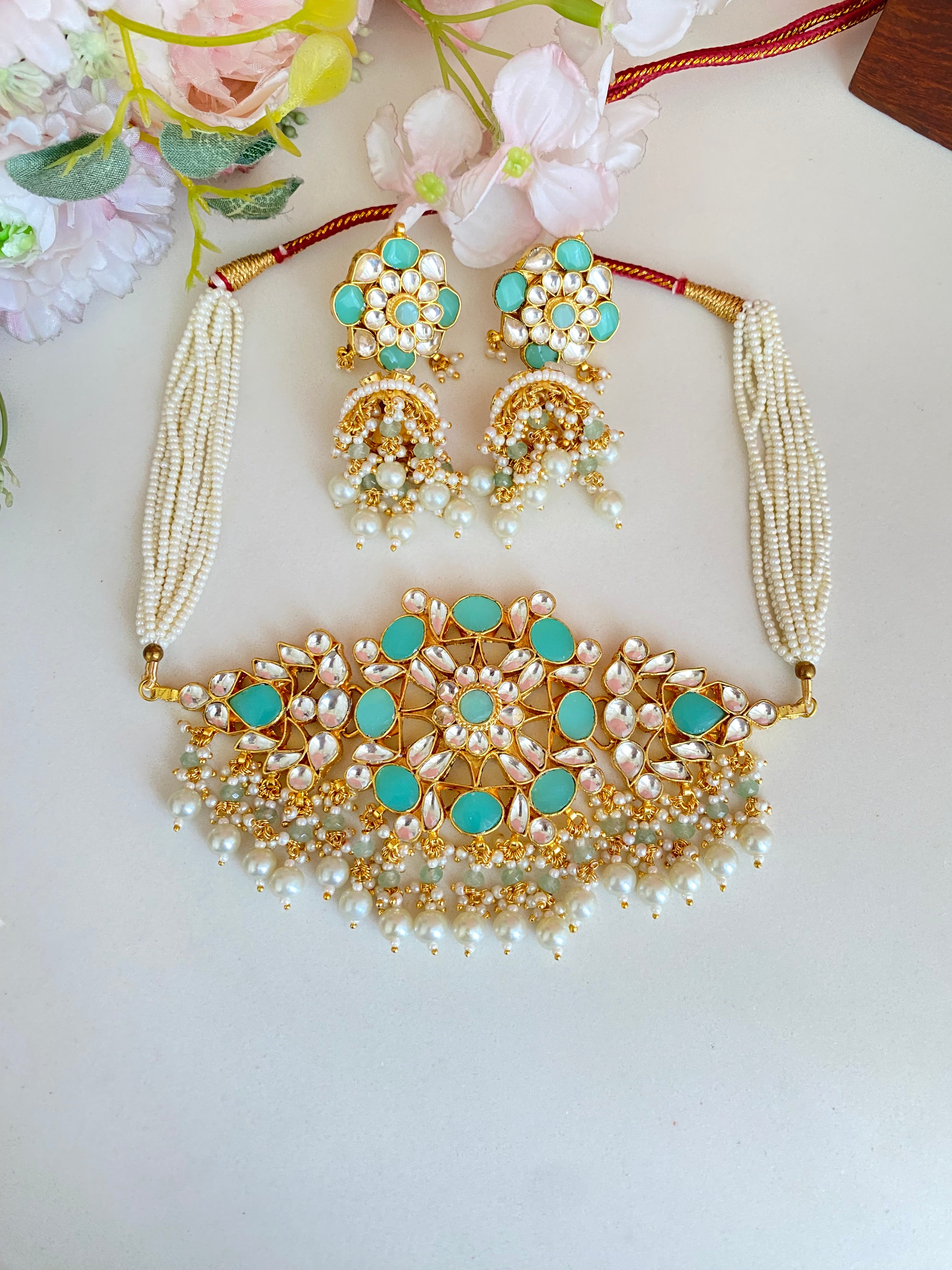 Gold plated turquoise Choker Set