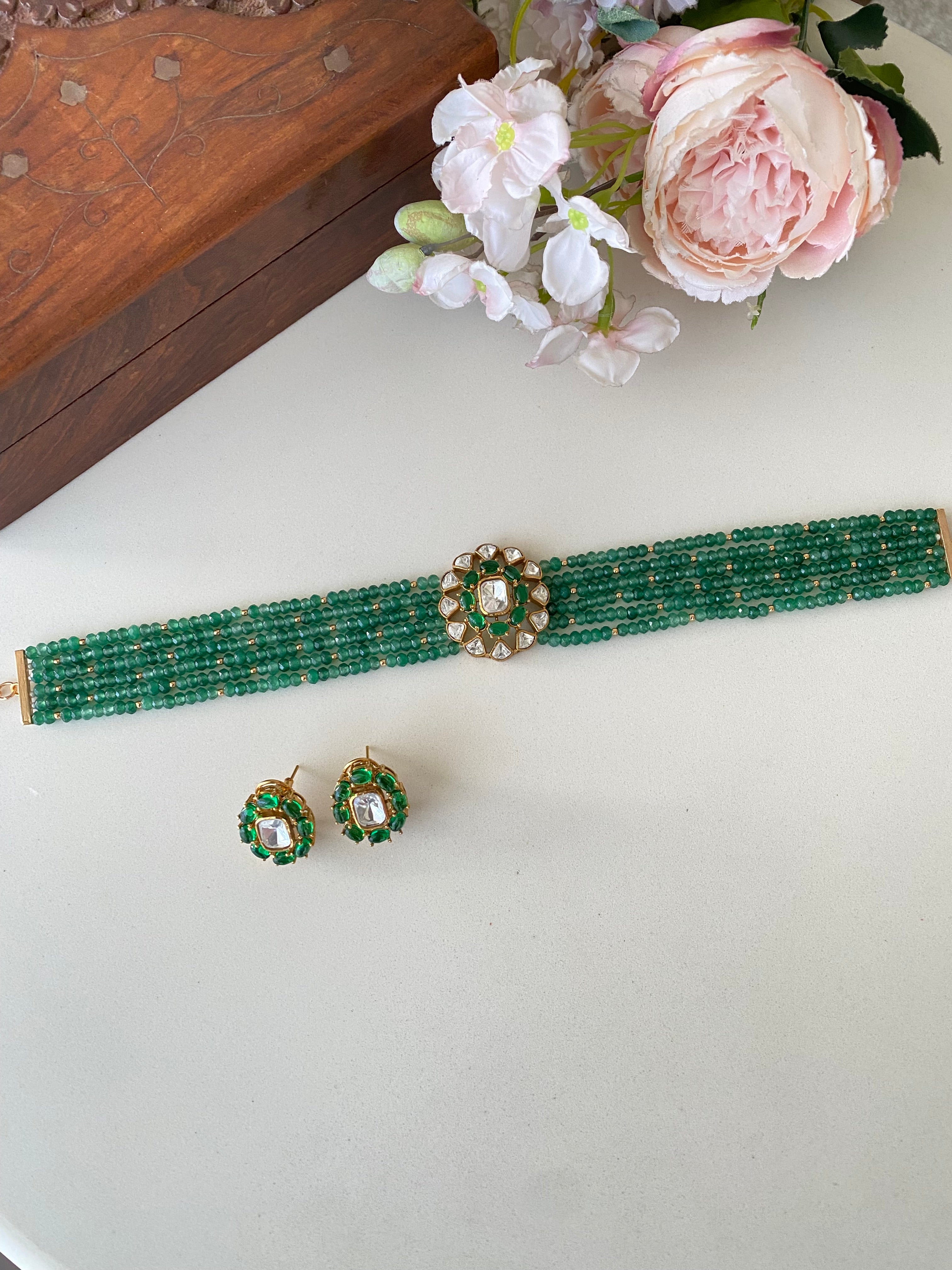 Moissanite pearls choker set