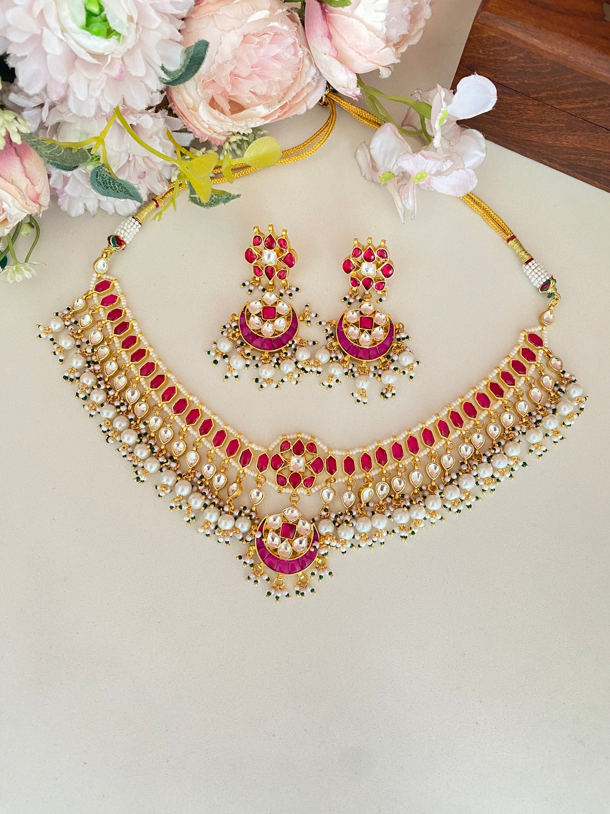Pink Kundan choker set