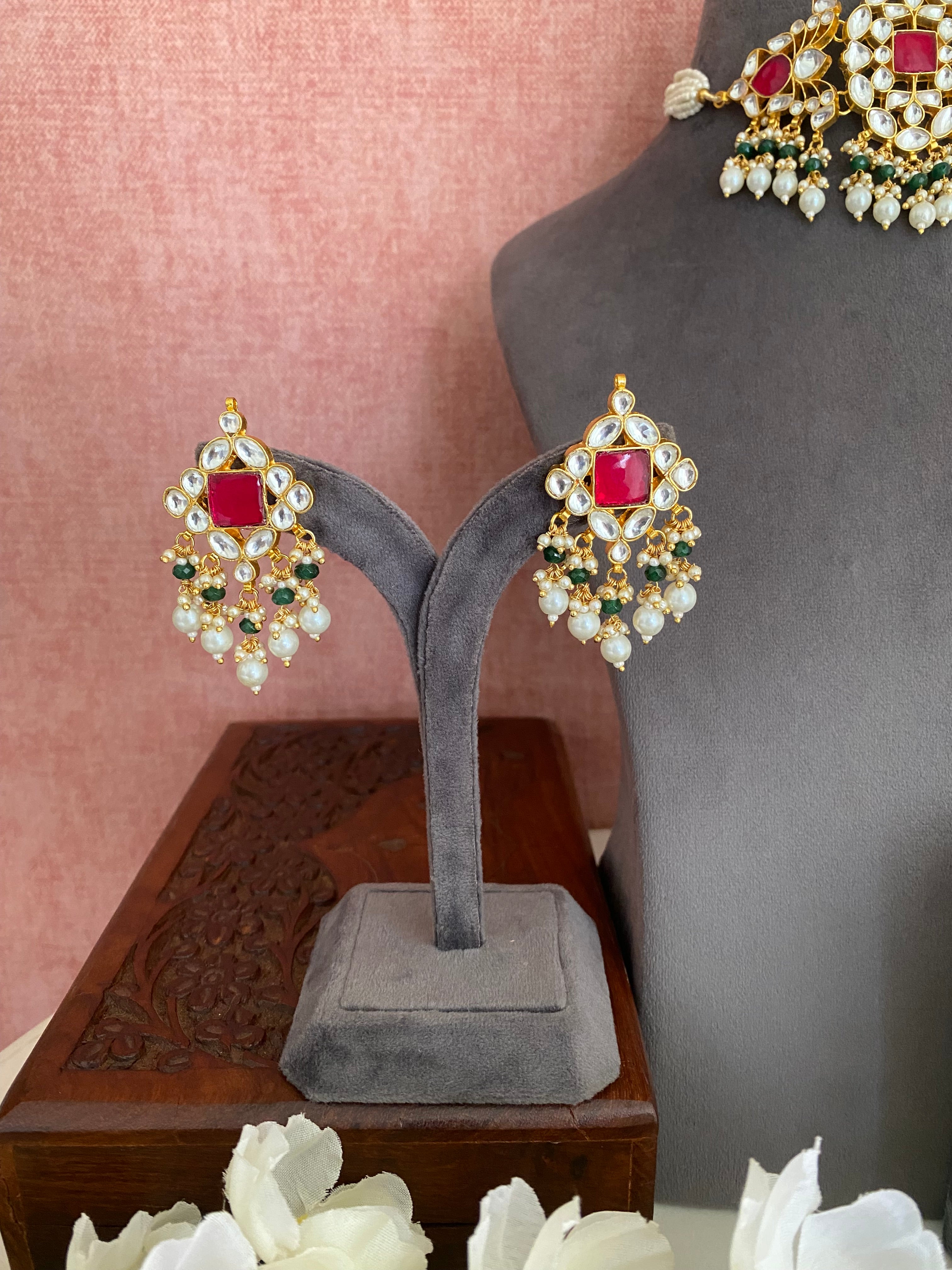 Gold plated Pink Kundan choker set