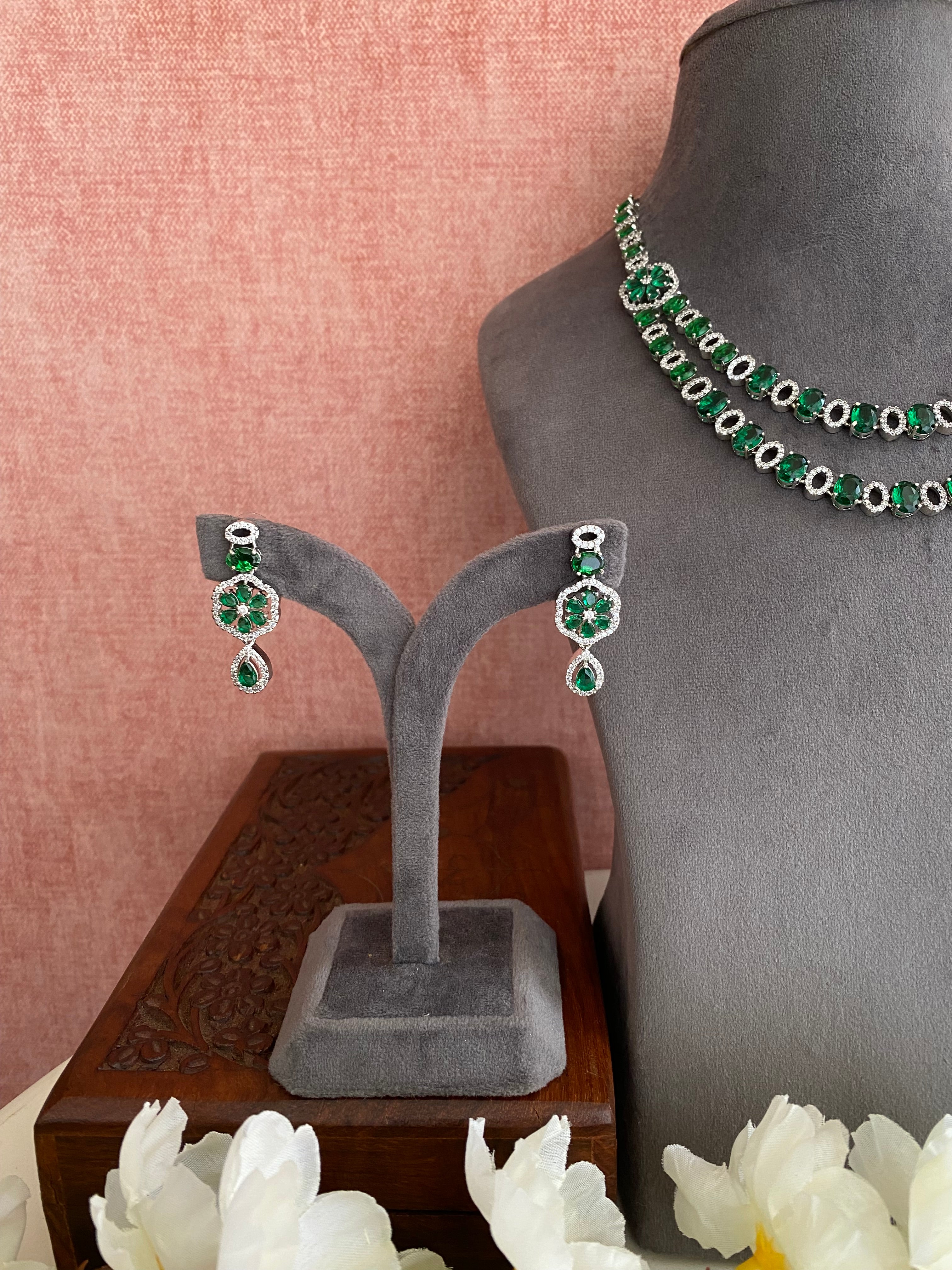 Silver Plated Diamond Necklace set