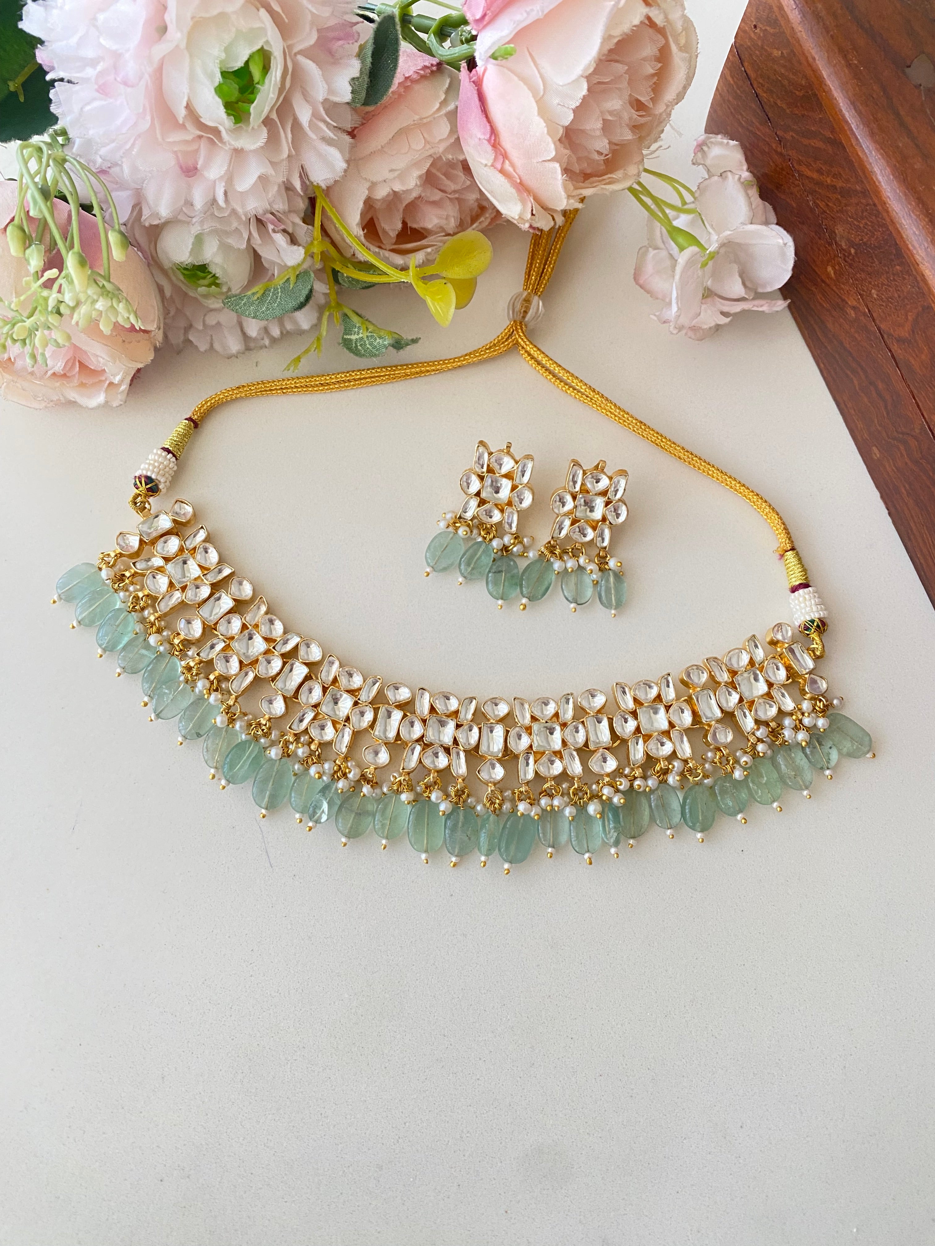 Gold plated Kundan Choker Set with Mint drops