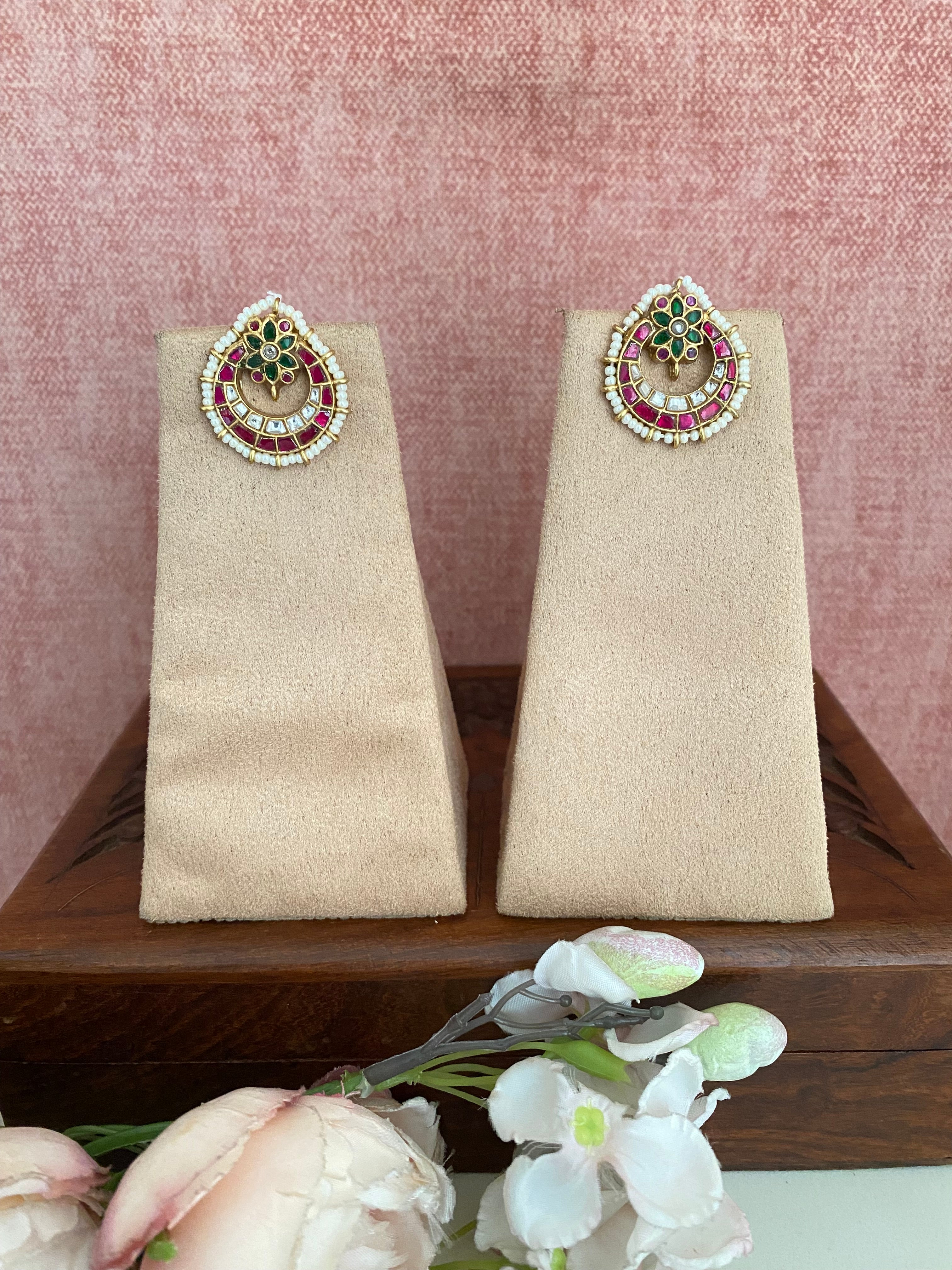 Gold Plated pink Kundan Studs