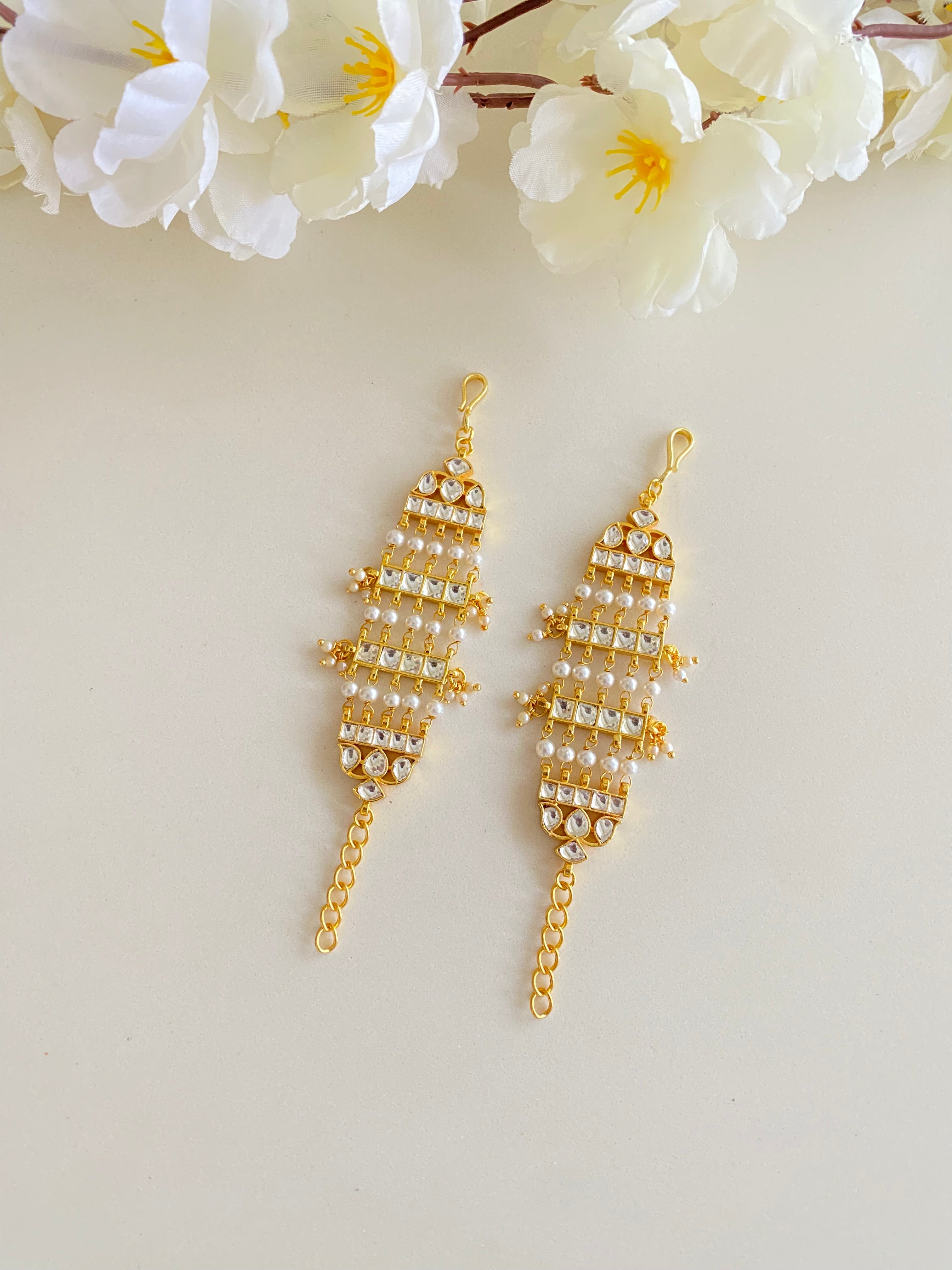 Gold plated Kundan Ear Chain