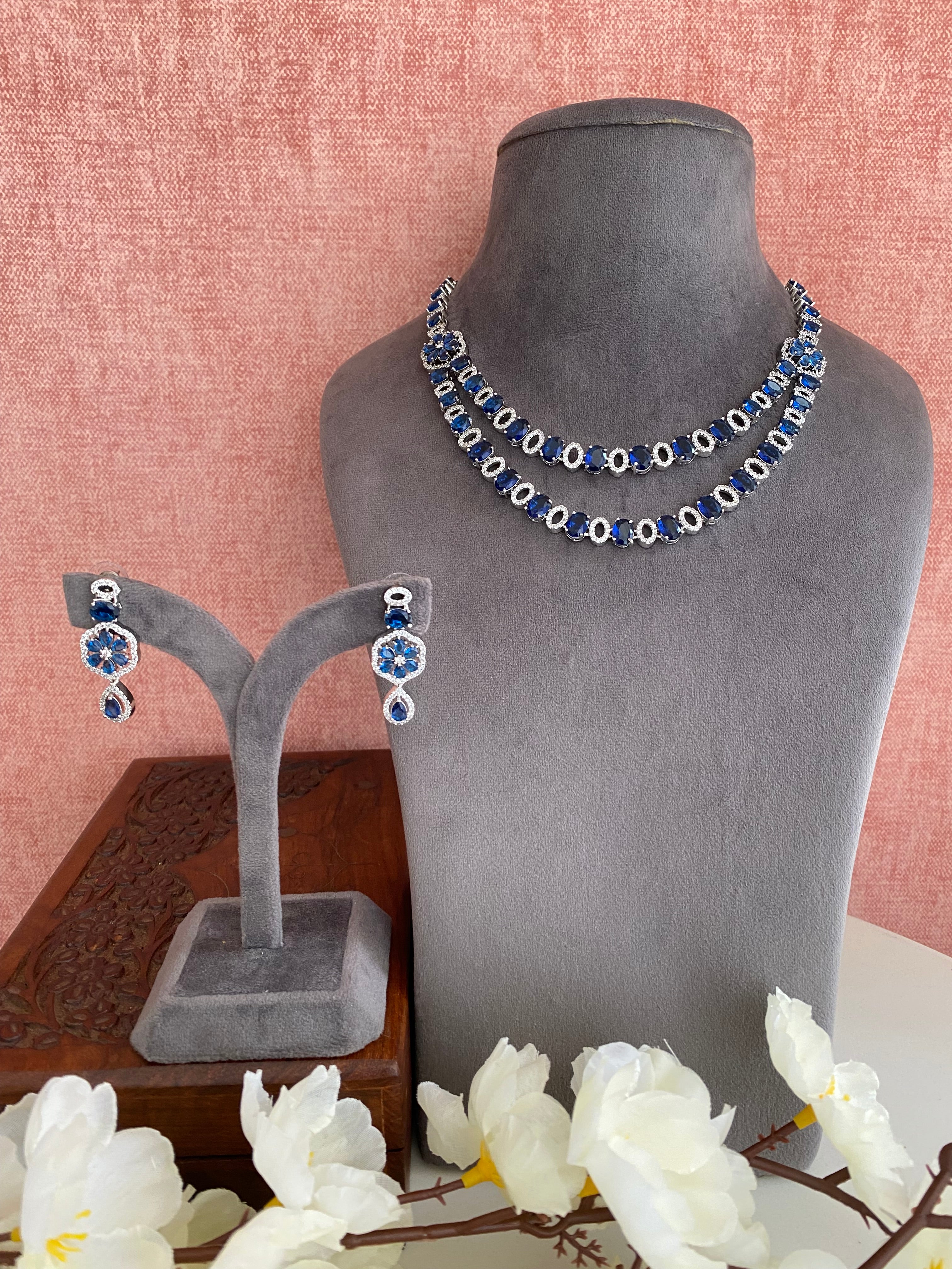 Silver Plated Diamond Necklace set
