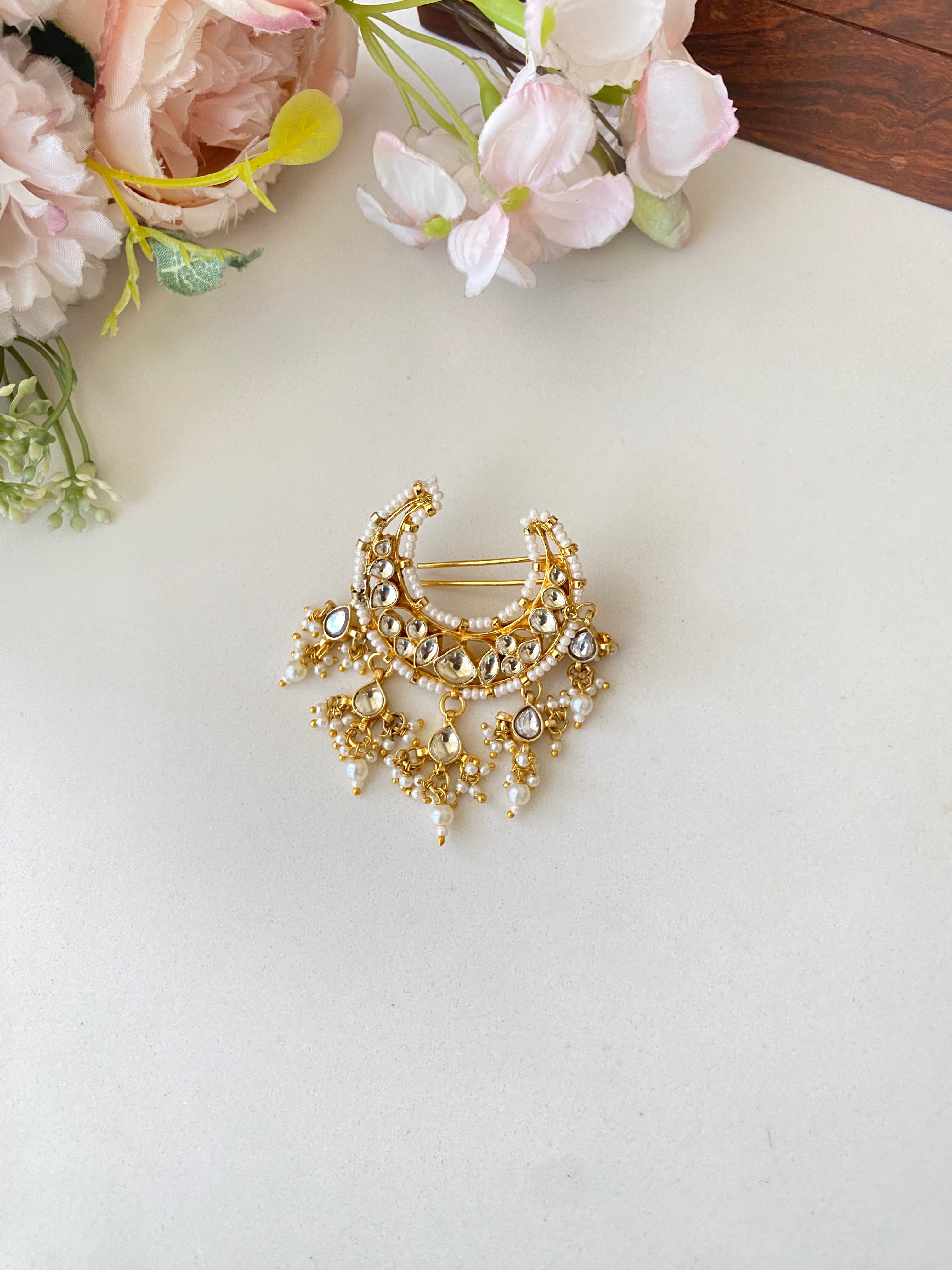 Gold Plated Kundan braid pin