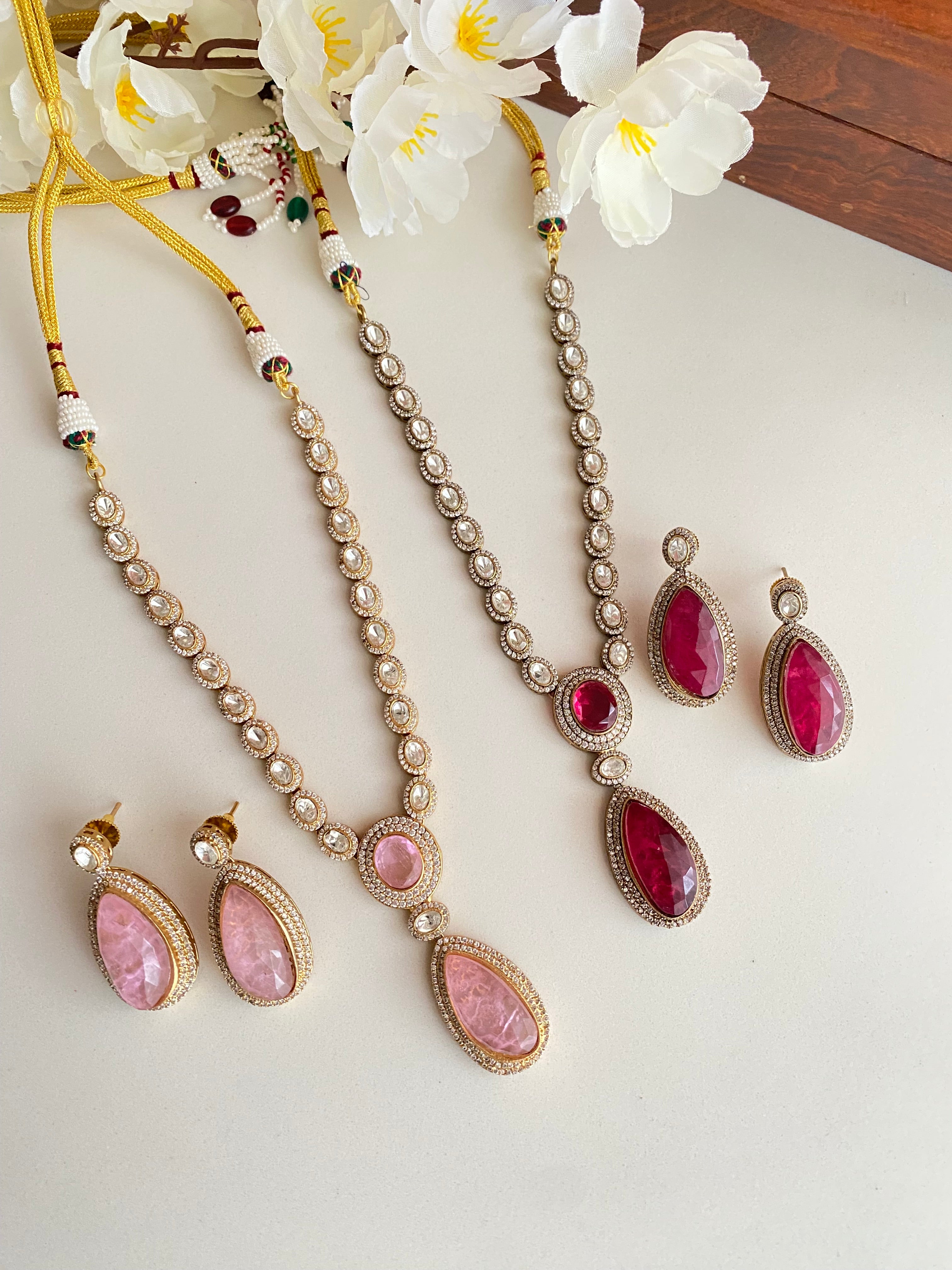 Gold plated moissanite Long necklace set