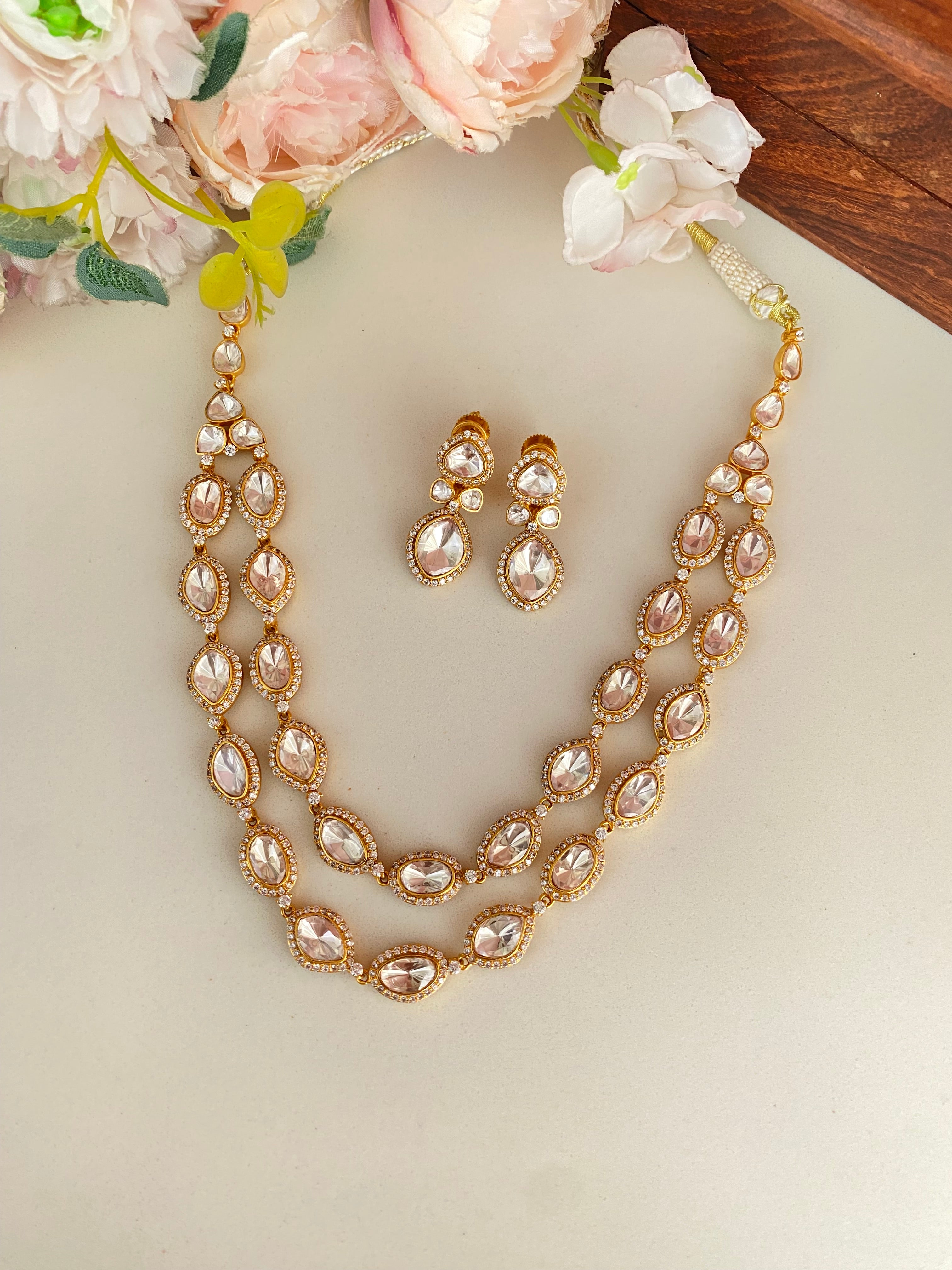 Gold plated Moissanite double Layer Necklace Set