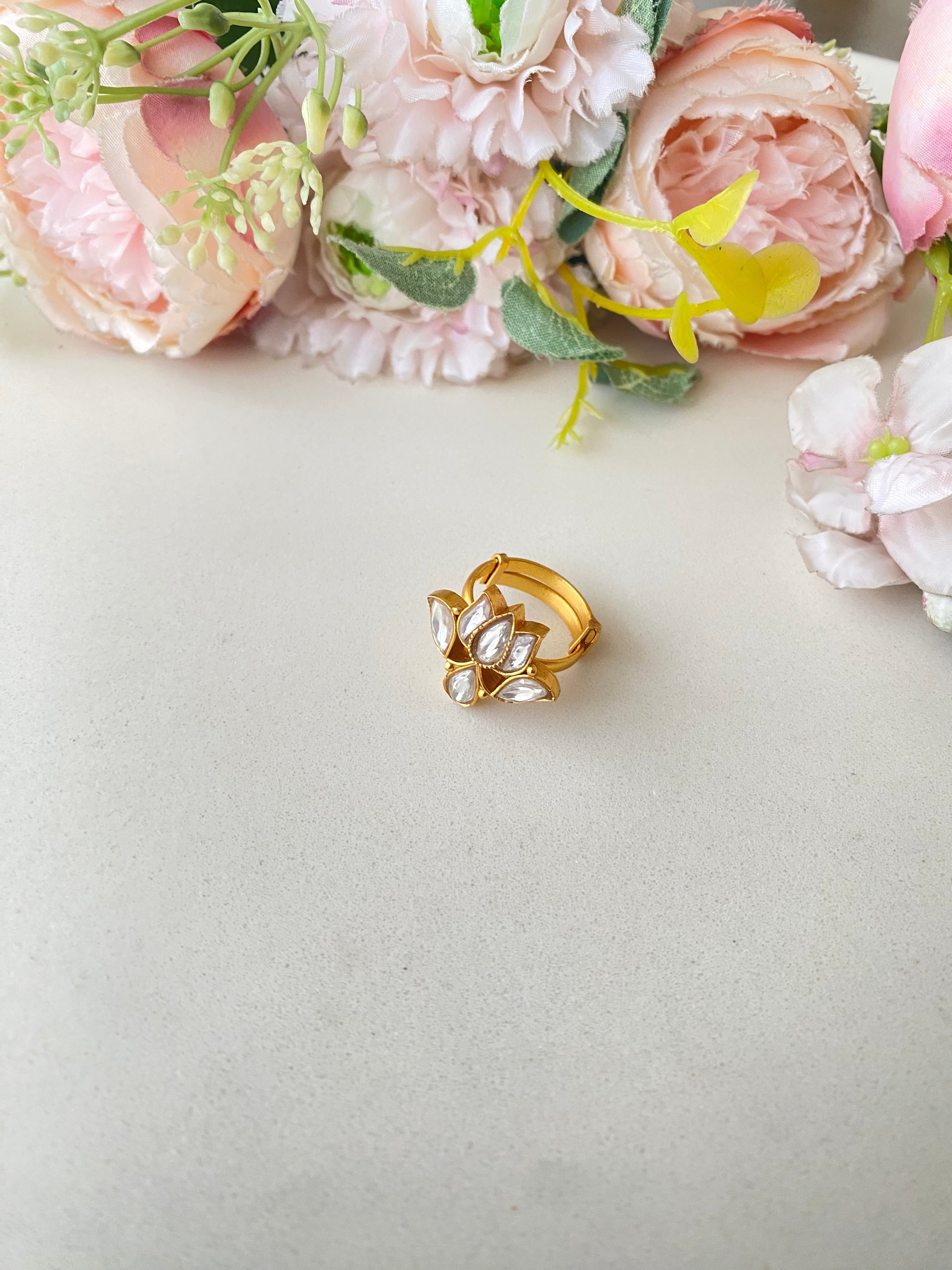 Gold plated Kundan lotus Ring