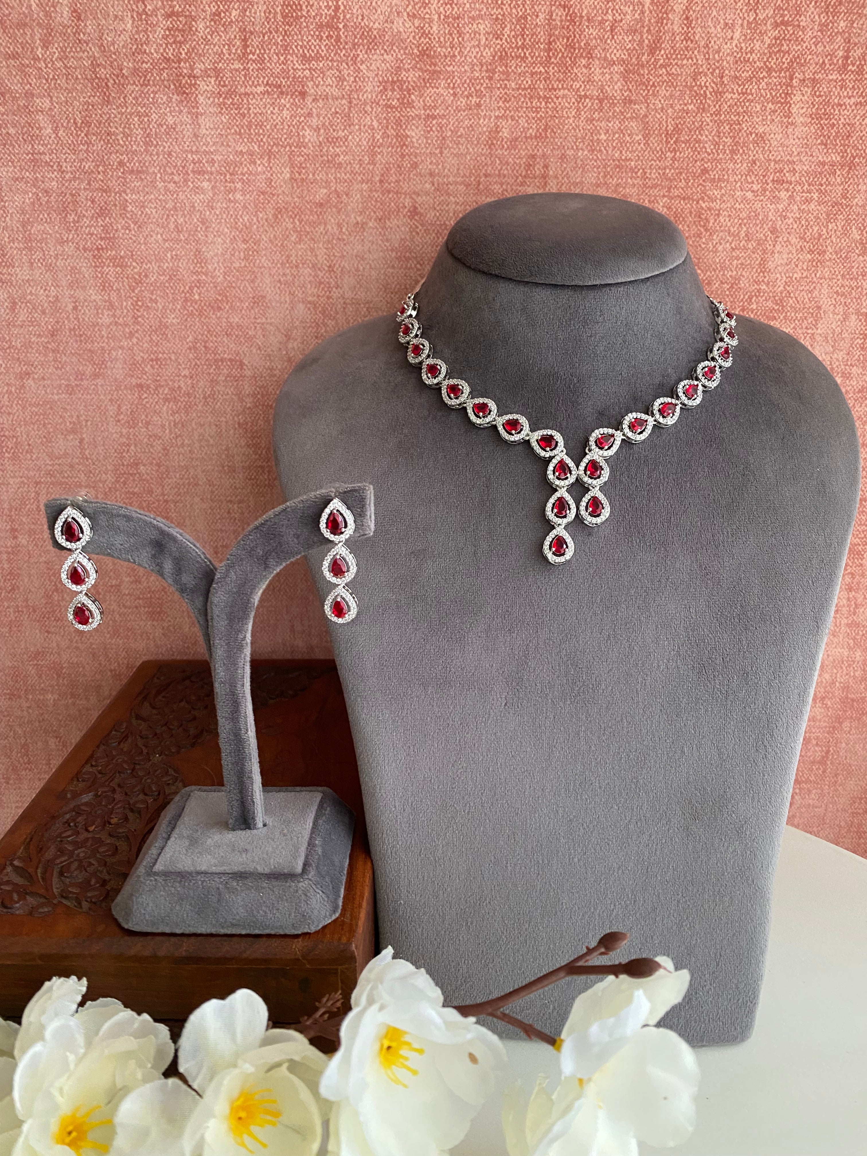 Silver Plated Diamond Necklace set