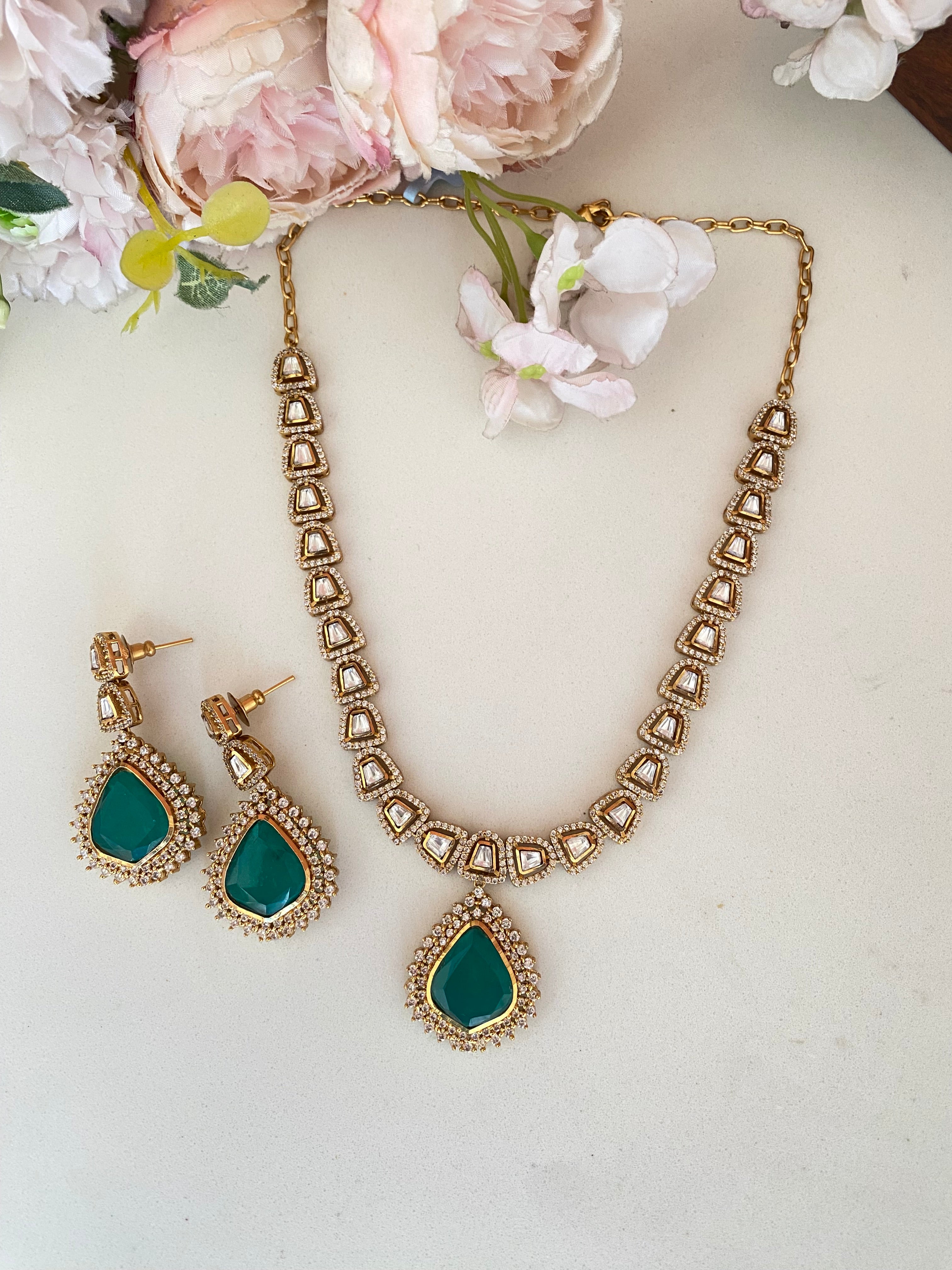 Mint Stone Moissanite Necklace set