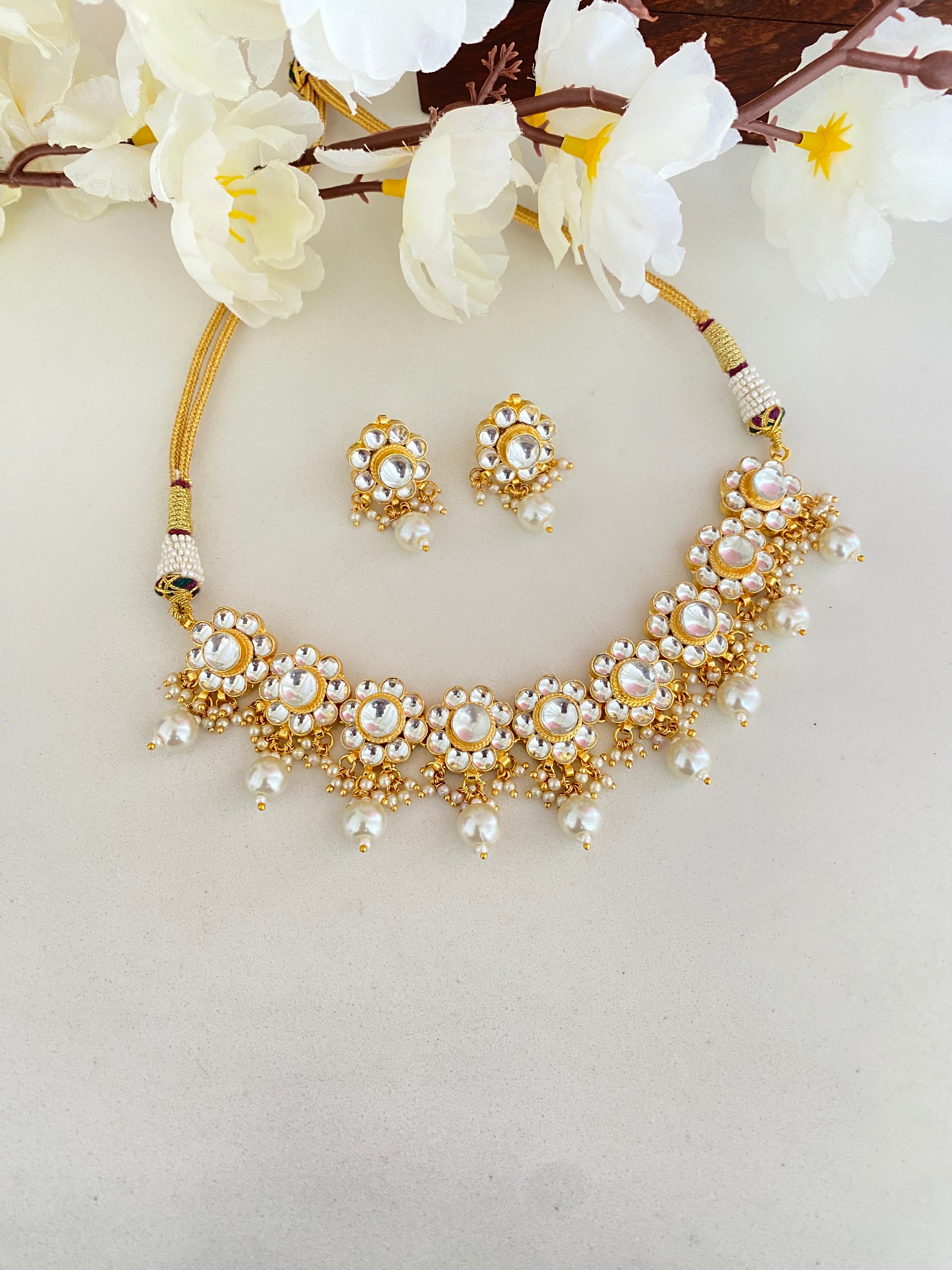 Kundan Choker Set in pearl drops