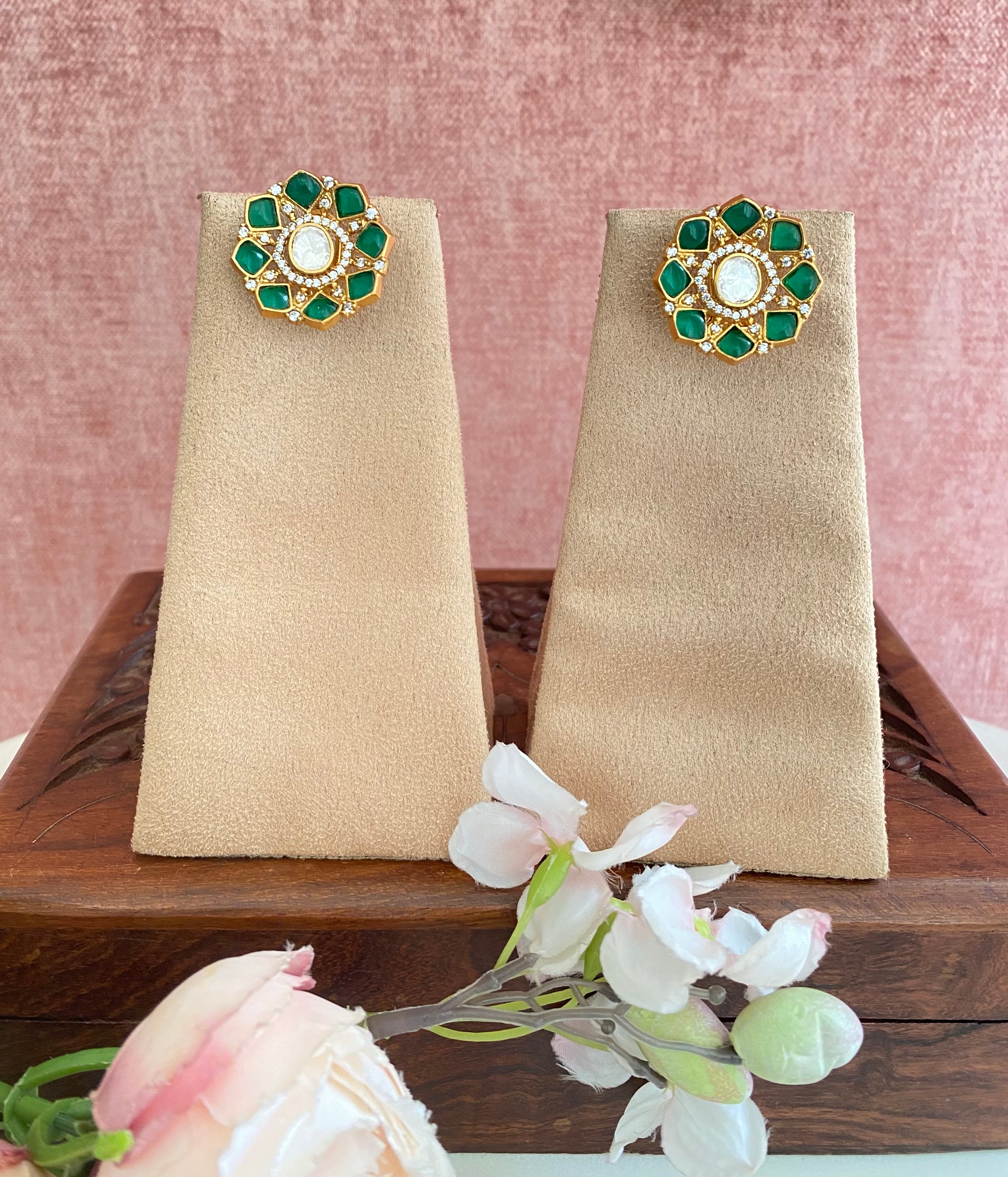 Gold plated Moissanite Green Studs