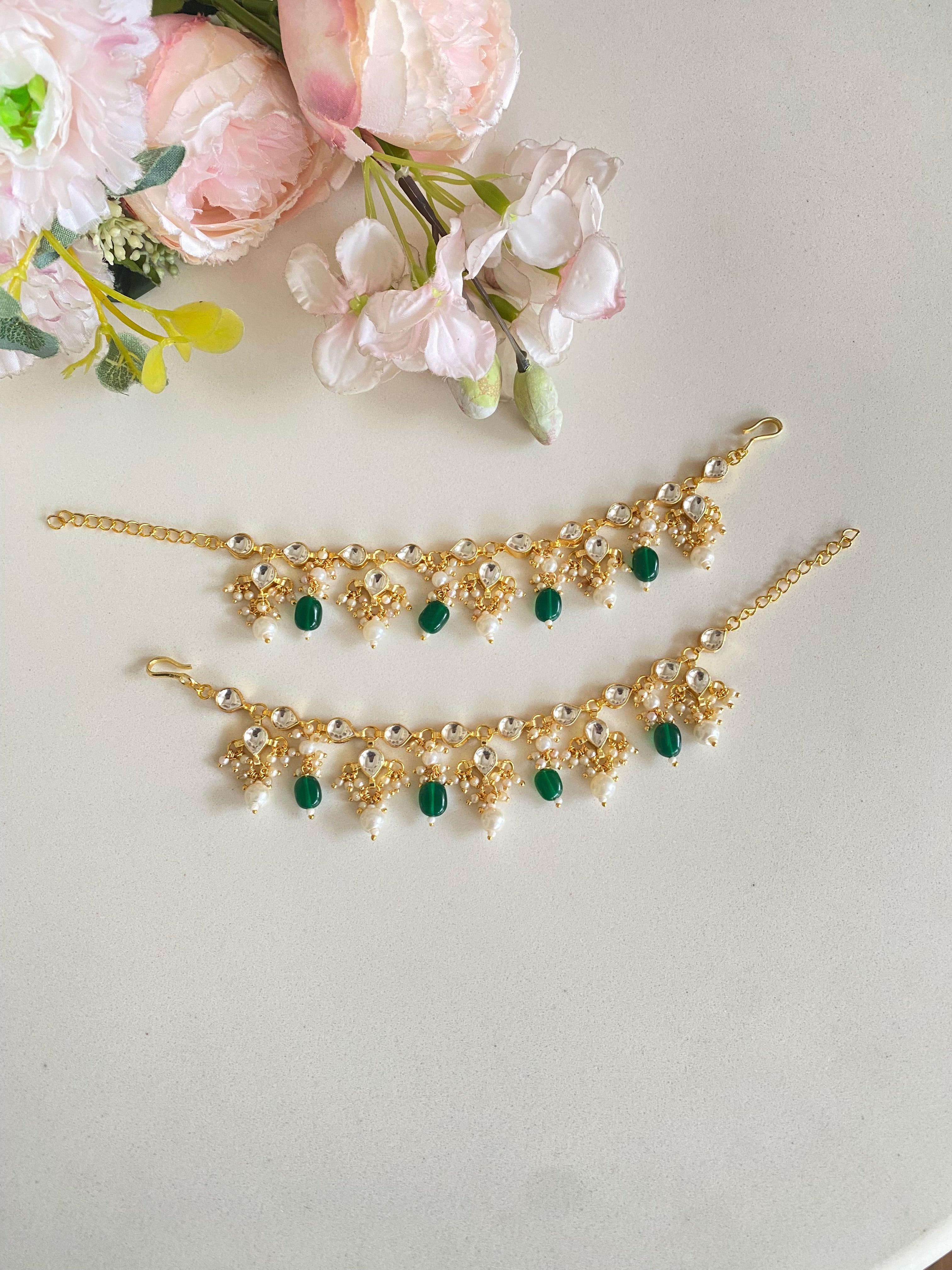 Kundan Ear Chain in Green