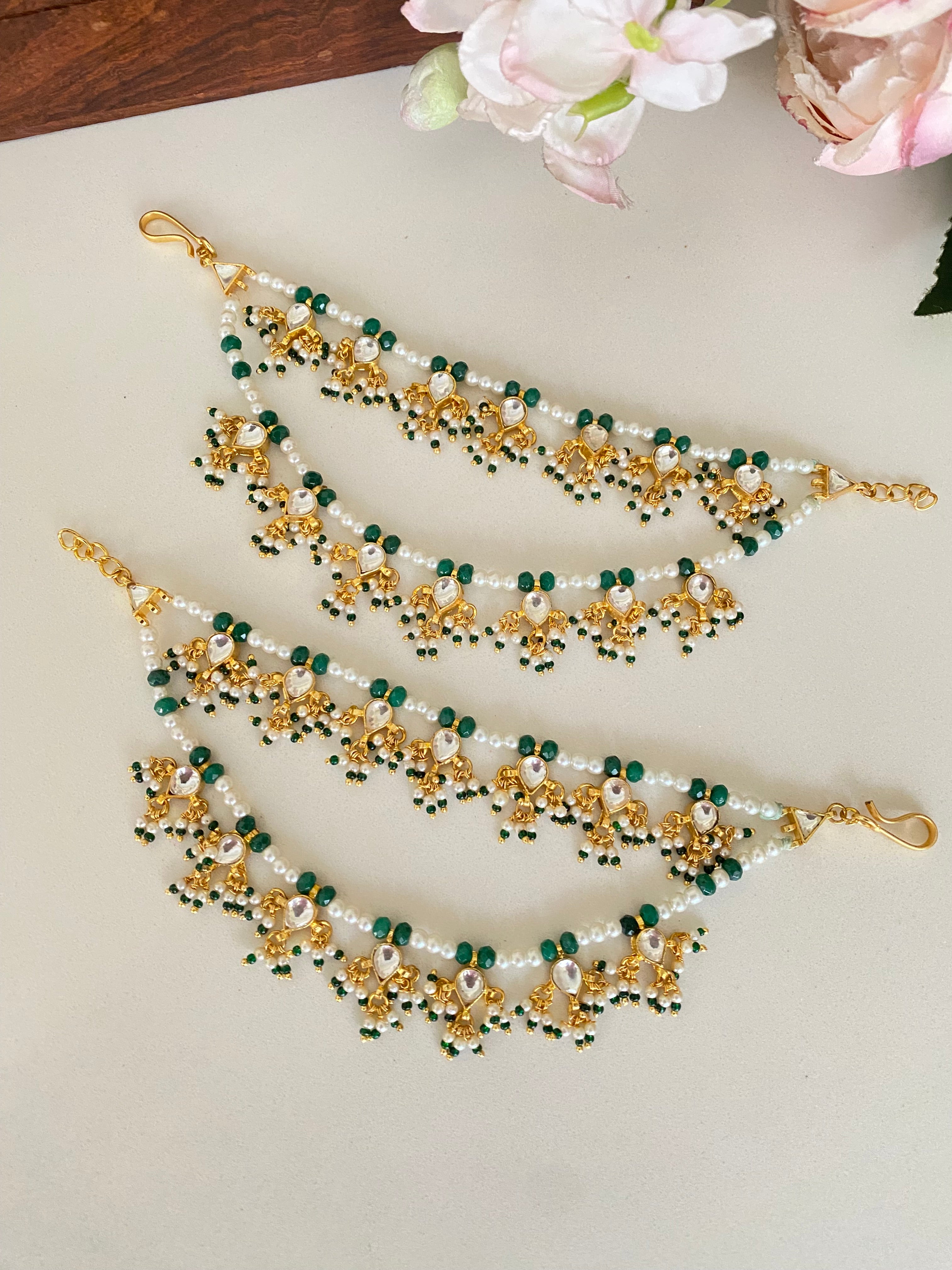 Kundan Ear Chain in Green