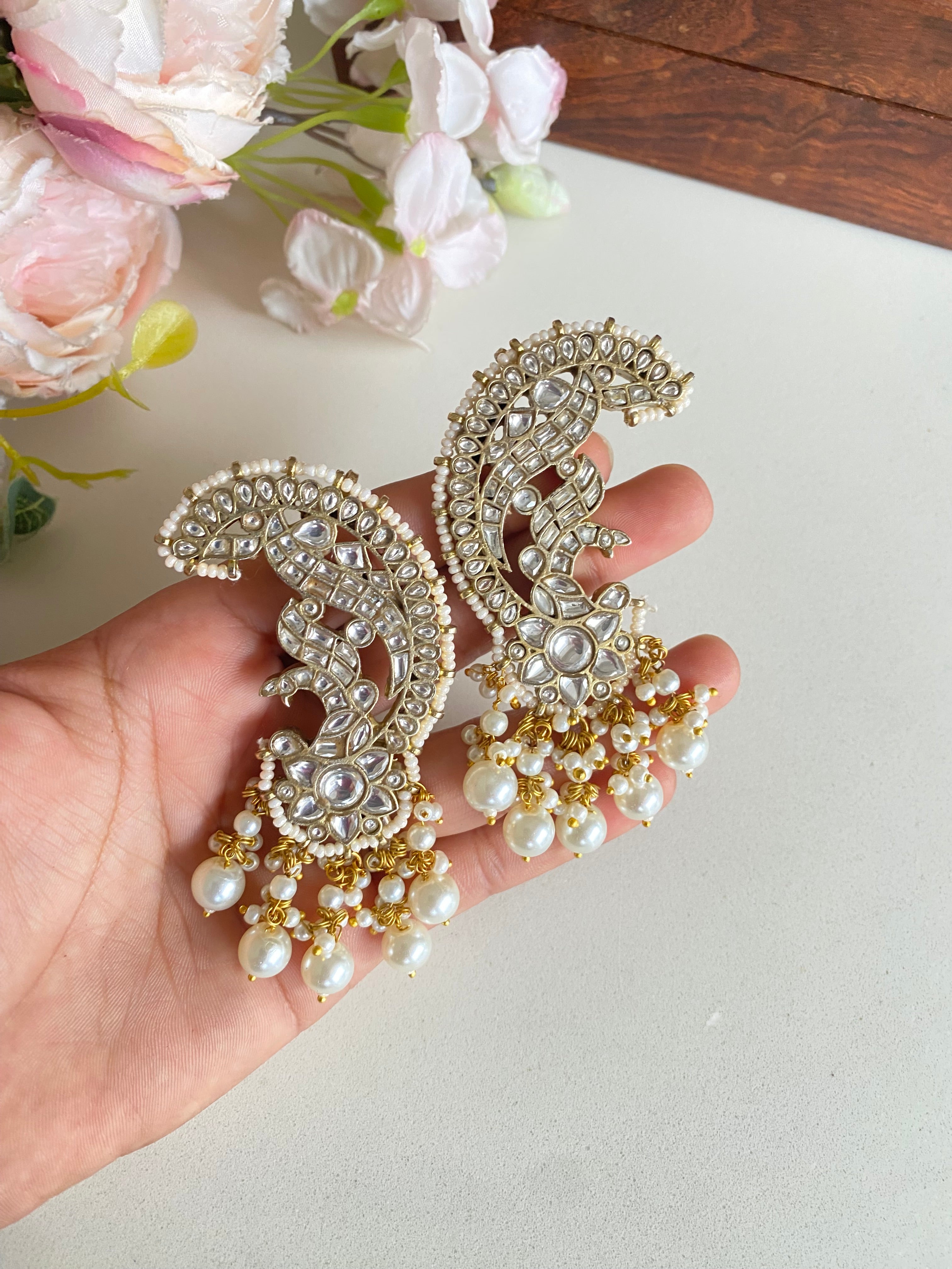 Kundan ear cuffs in pearl drops