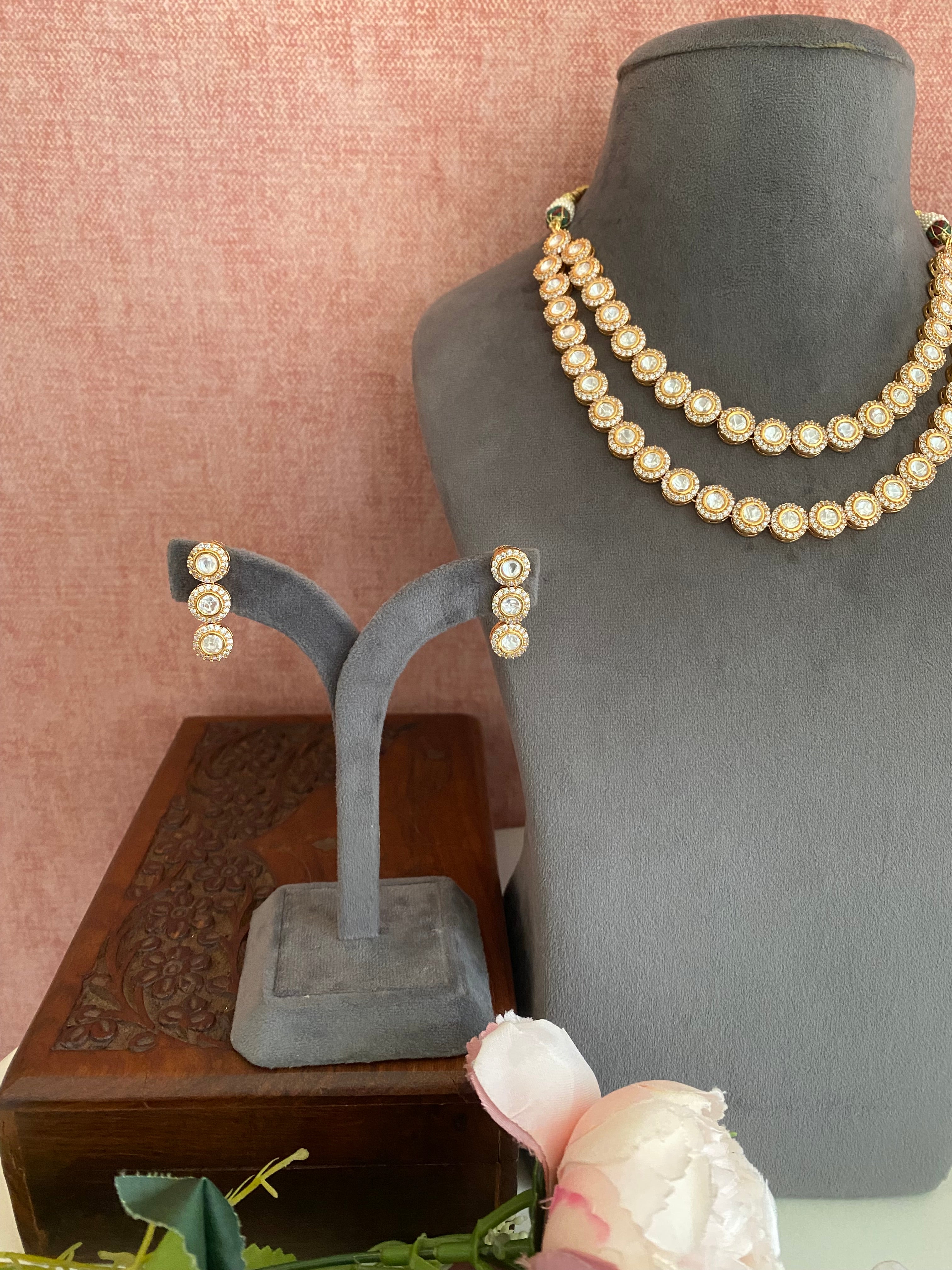 Gold Plated Double Line Necklace Set