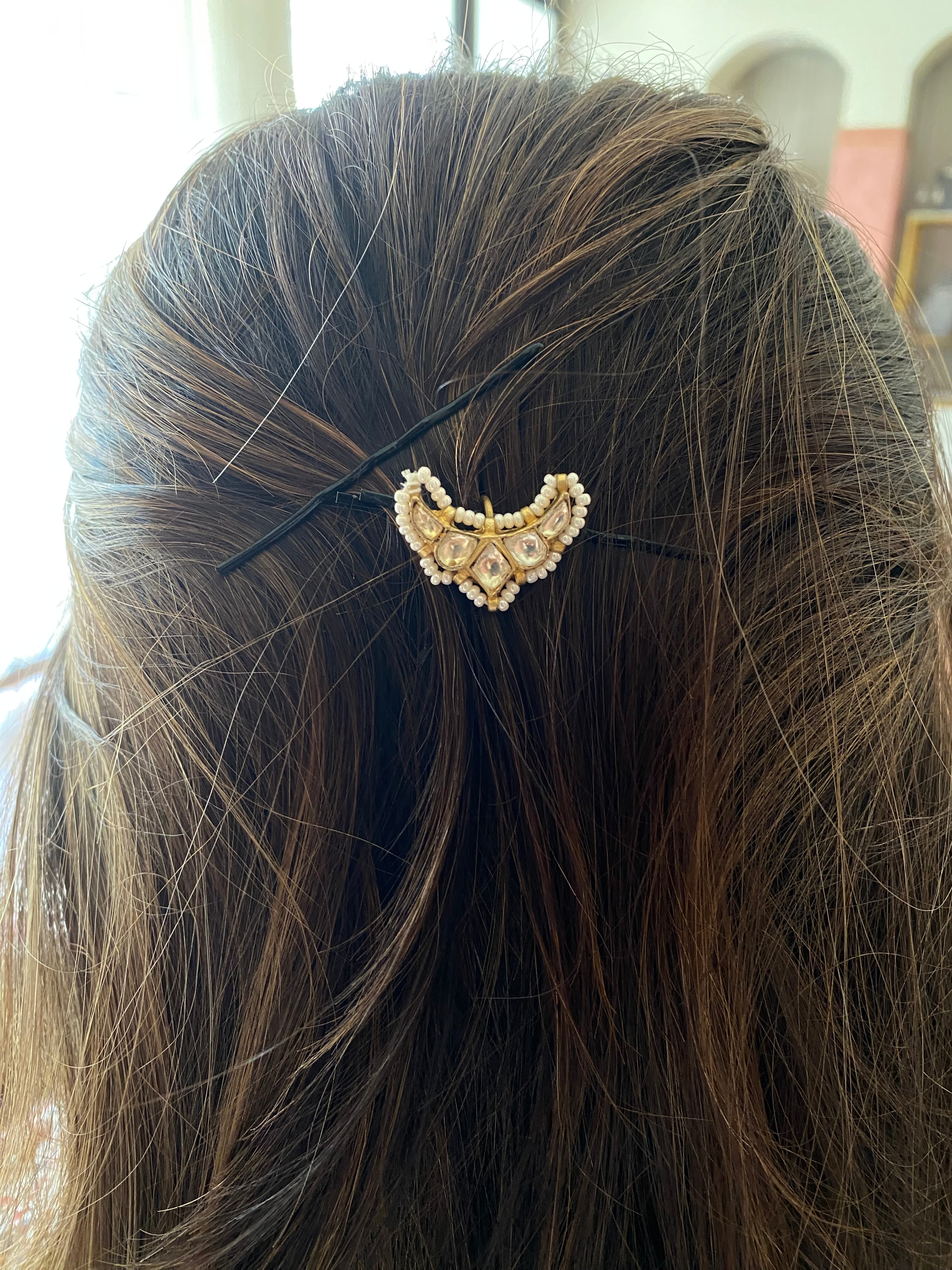 Gold Plated Kundan braid pin