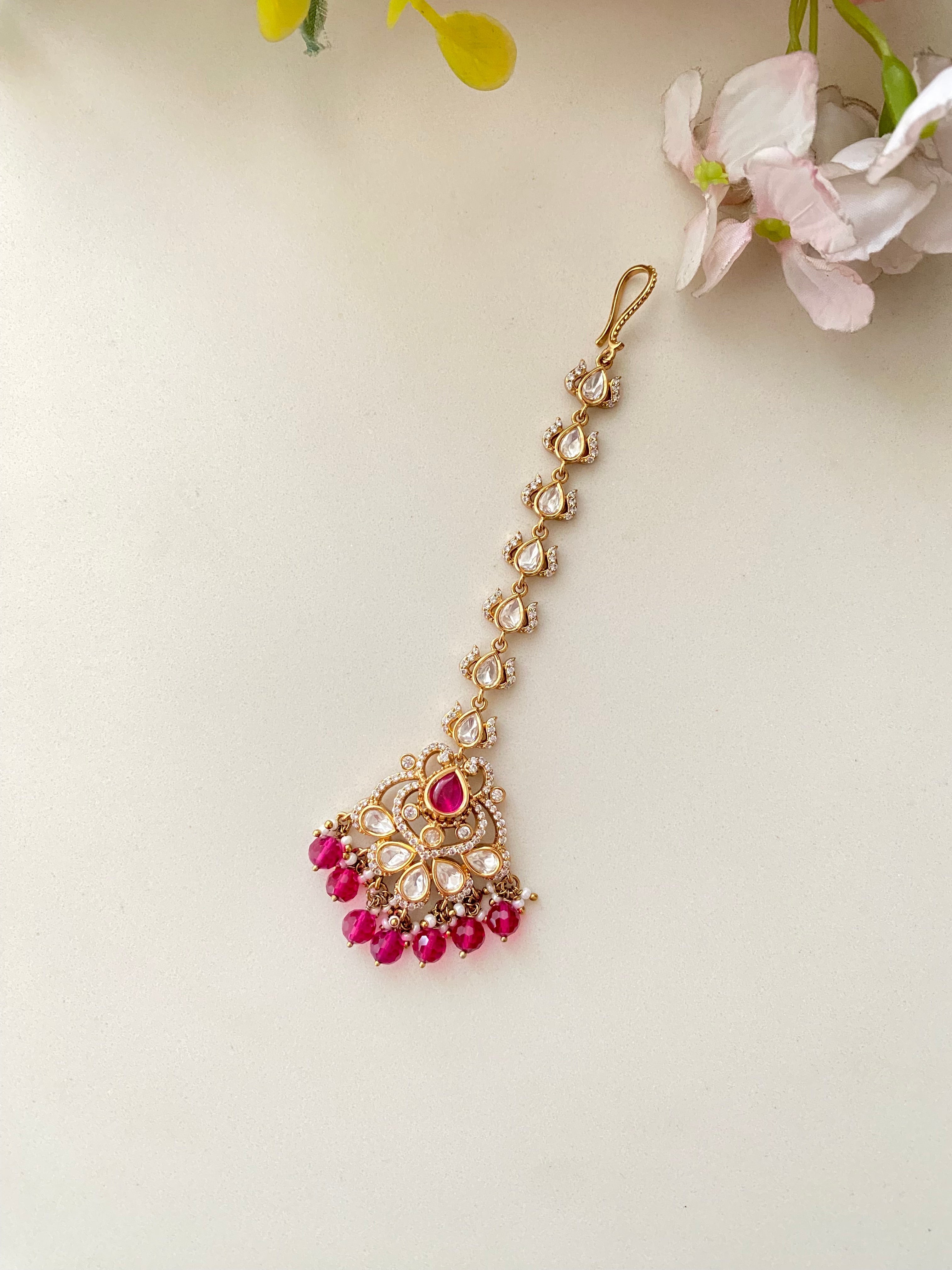 Gold plated Moissanite Red Tikka